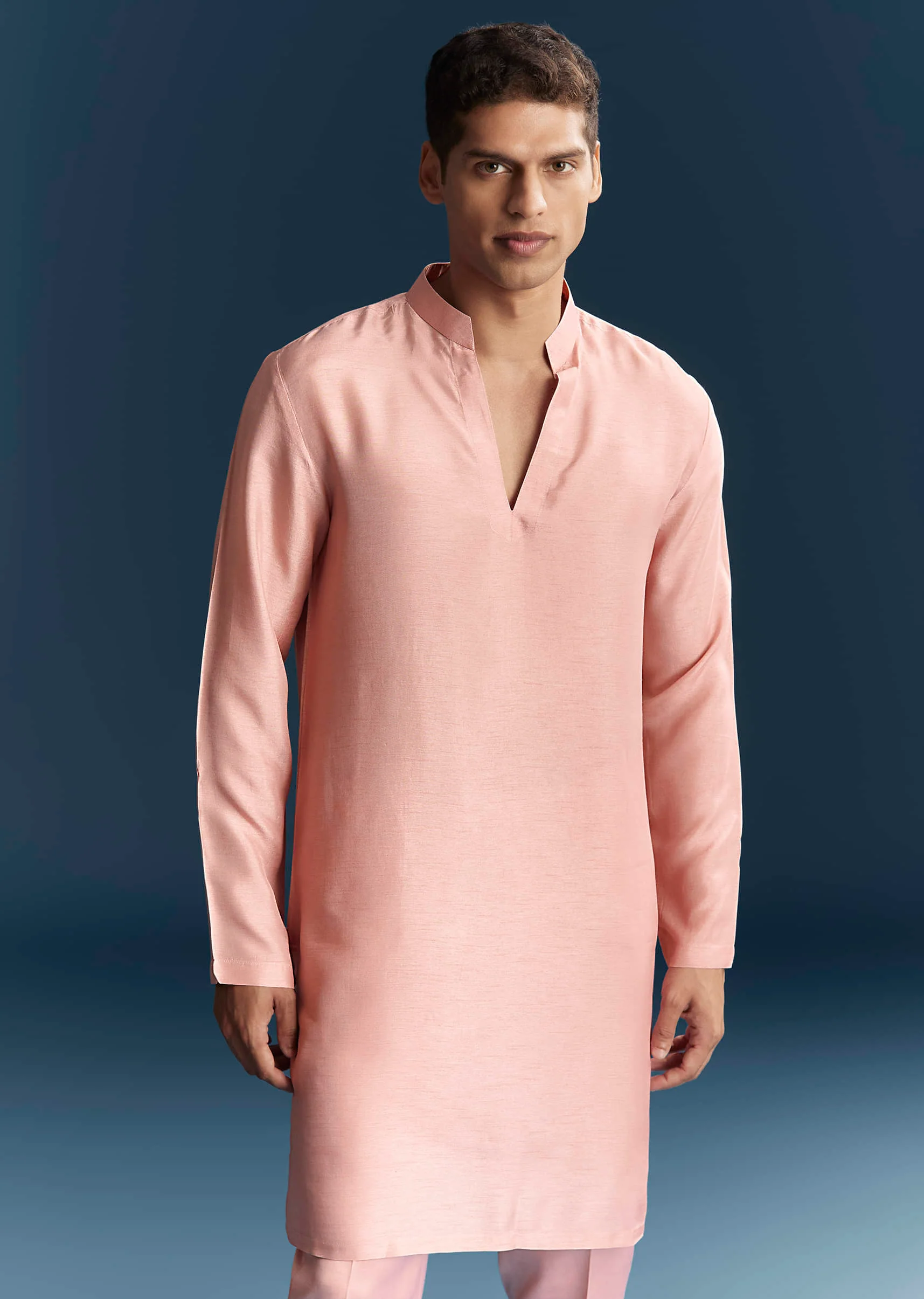 Pink Imported Linen Kurta Jacket Set For Men With Aari Embroidery - Image 6