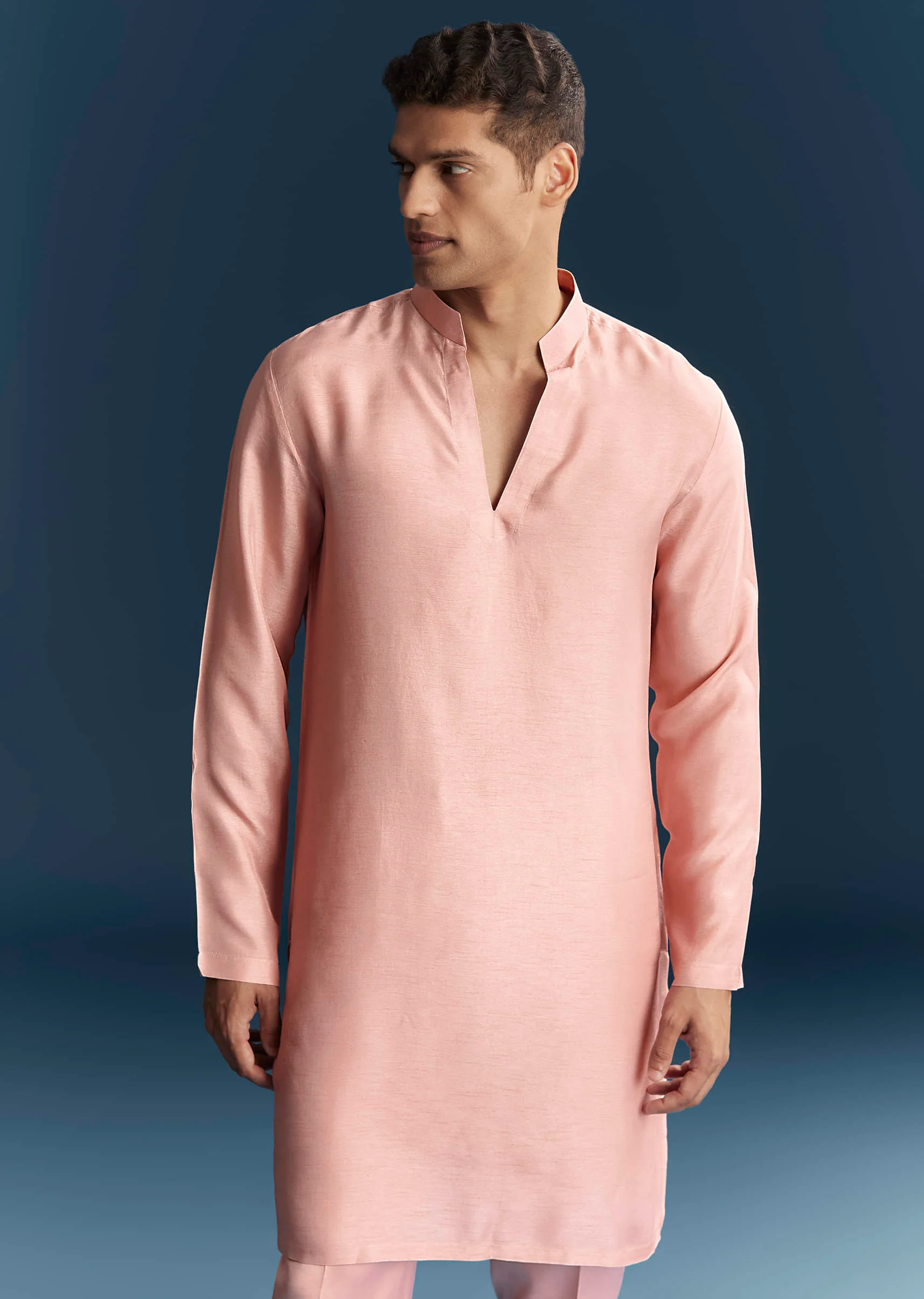 Pink Imported Linen Kurta Jacket Set For Men With Aari Work - Image 6