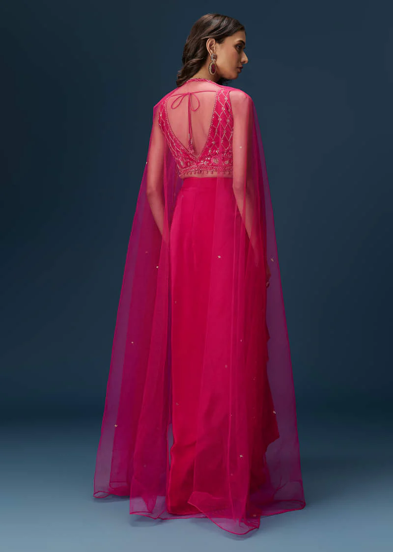 Pink Indo Western Skirt Set With Embroidered Blouse And Dupatta - Image 2