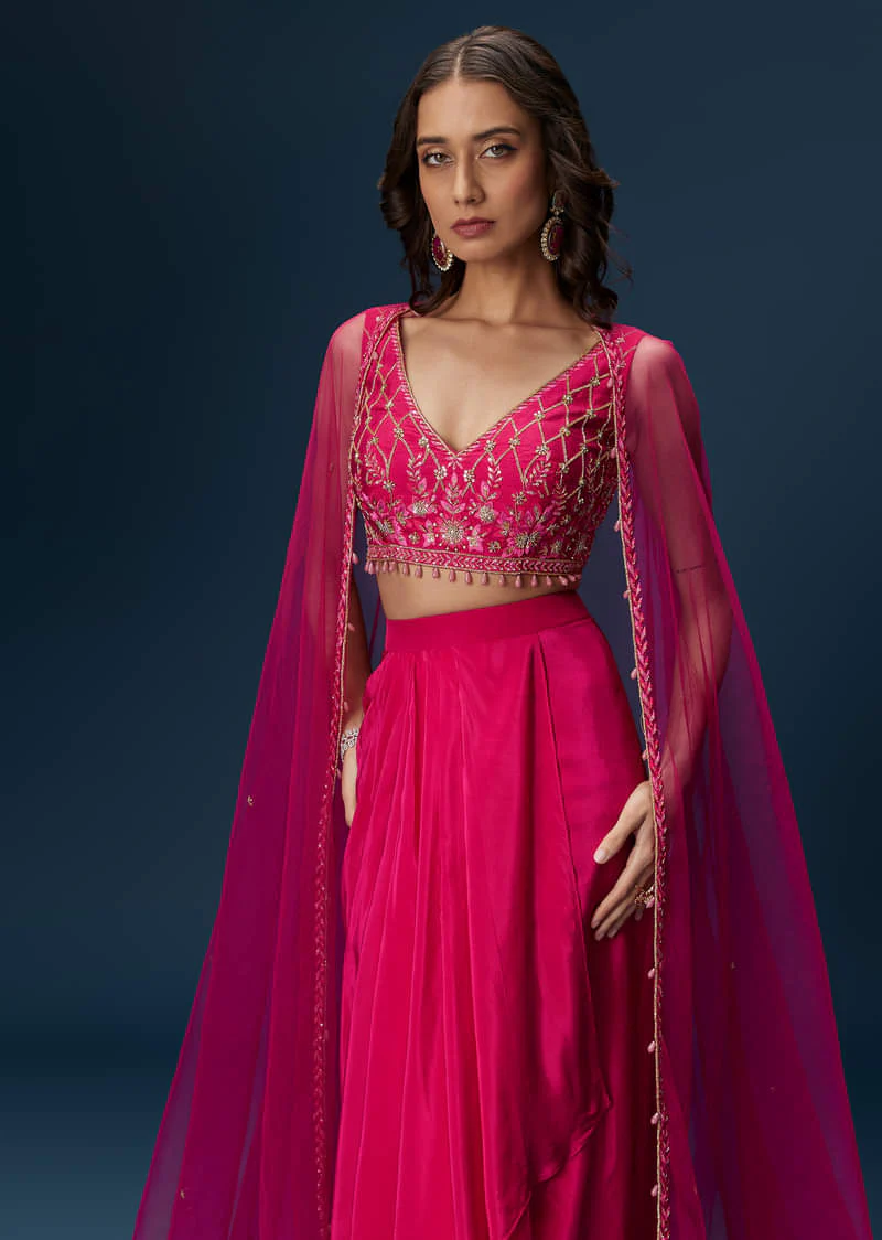 Pink Indo Western Skirt Set With Embroidered Blouse And Dupatta - Image 4