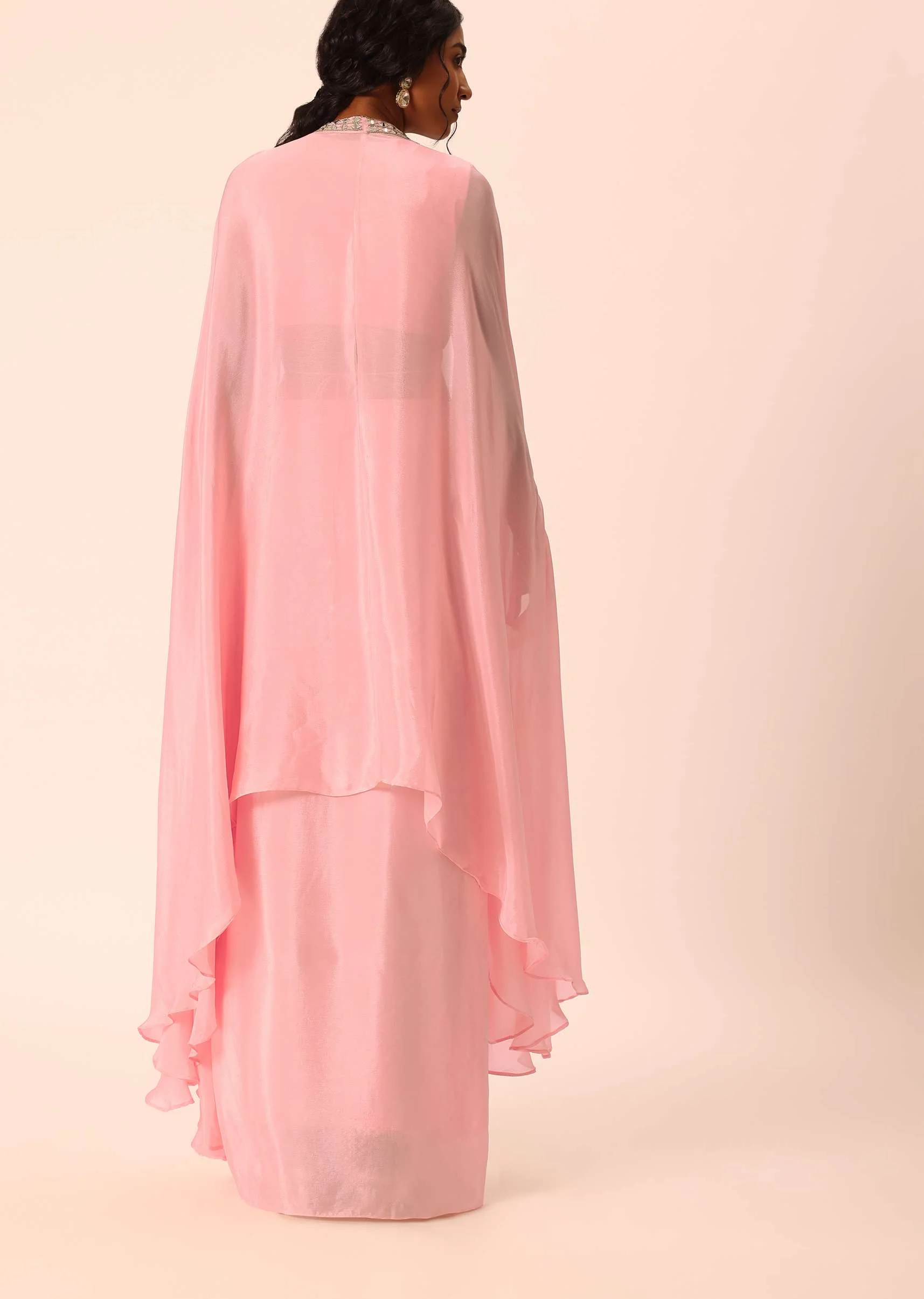 Pink Jacket And Dhoti Set With Mirror Work - Image 2