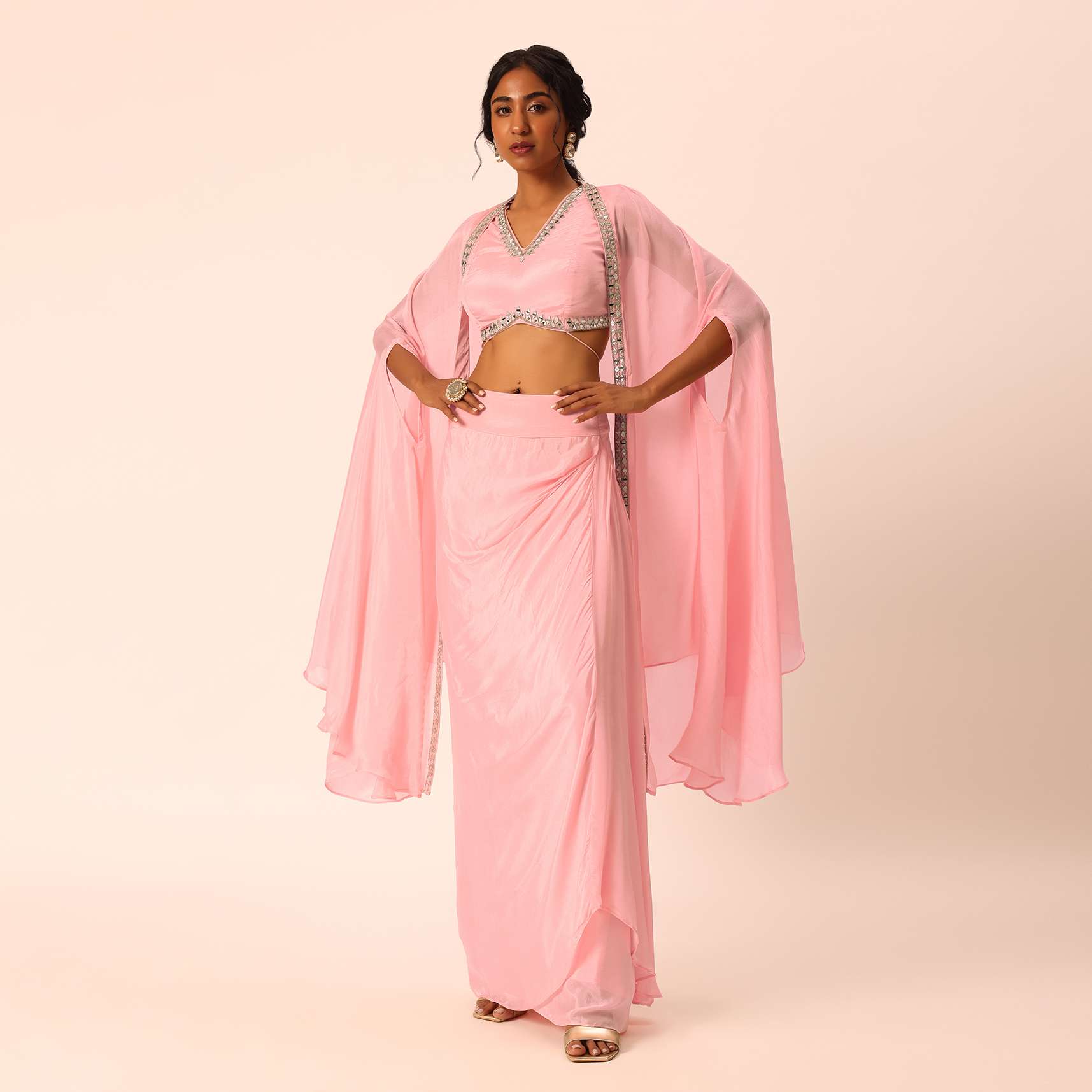 Pink Jacket And Dhoti Set With Mirror Work - Image 8