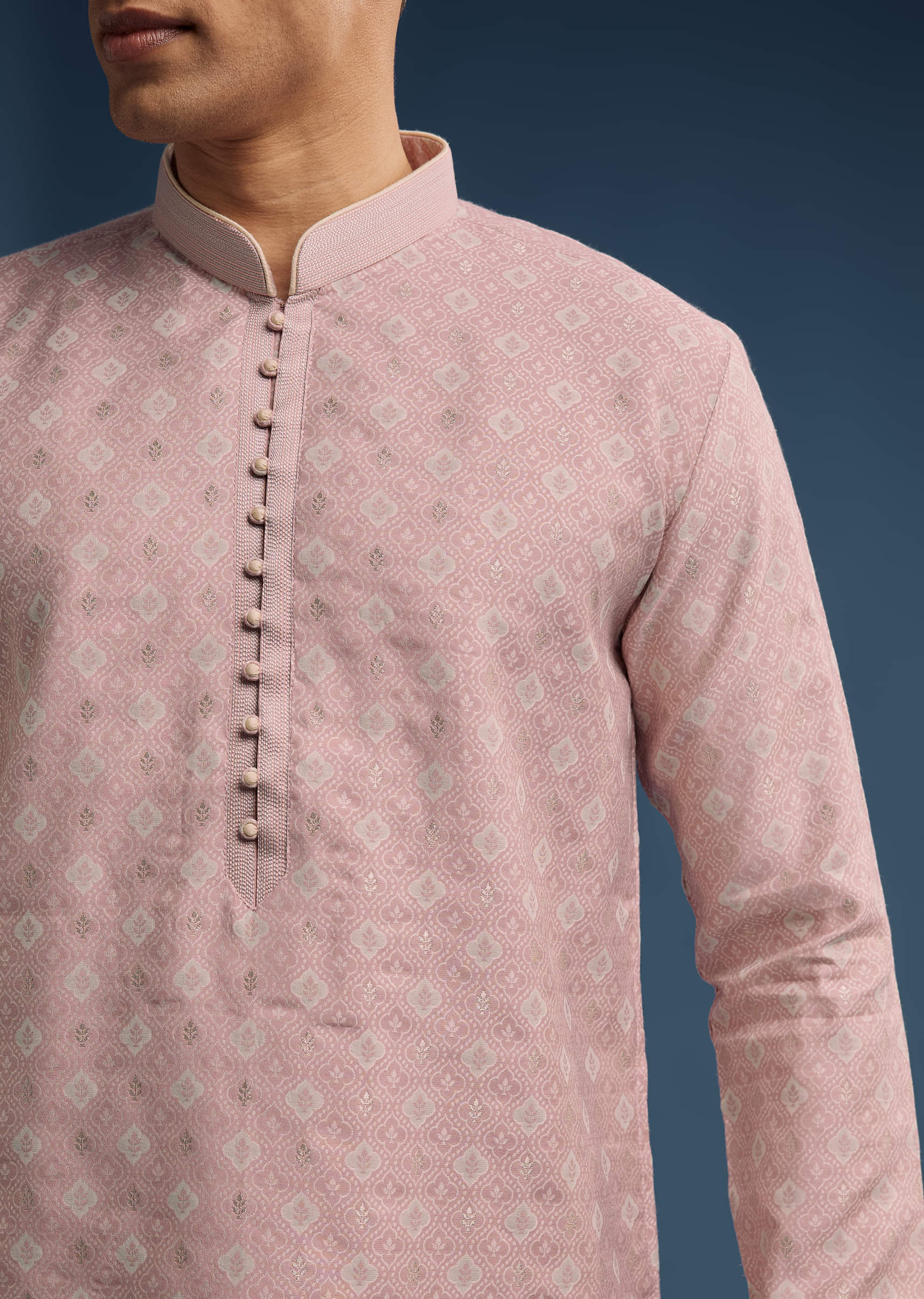 Pink Jacquard Kurta Set For Men - Image 7