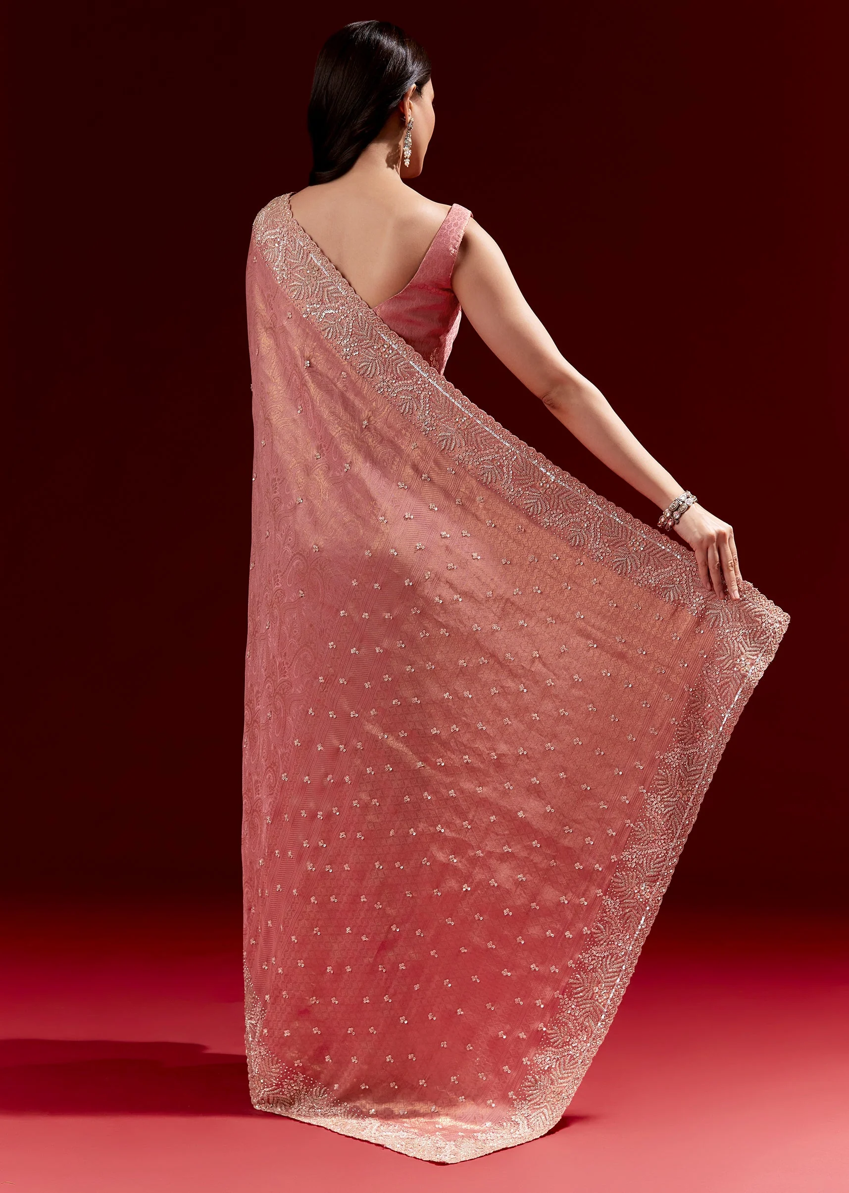Pink Jacquard Soft Silk Saree With Heavy Embroidered Border And Butti - Image 4
