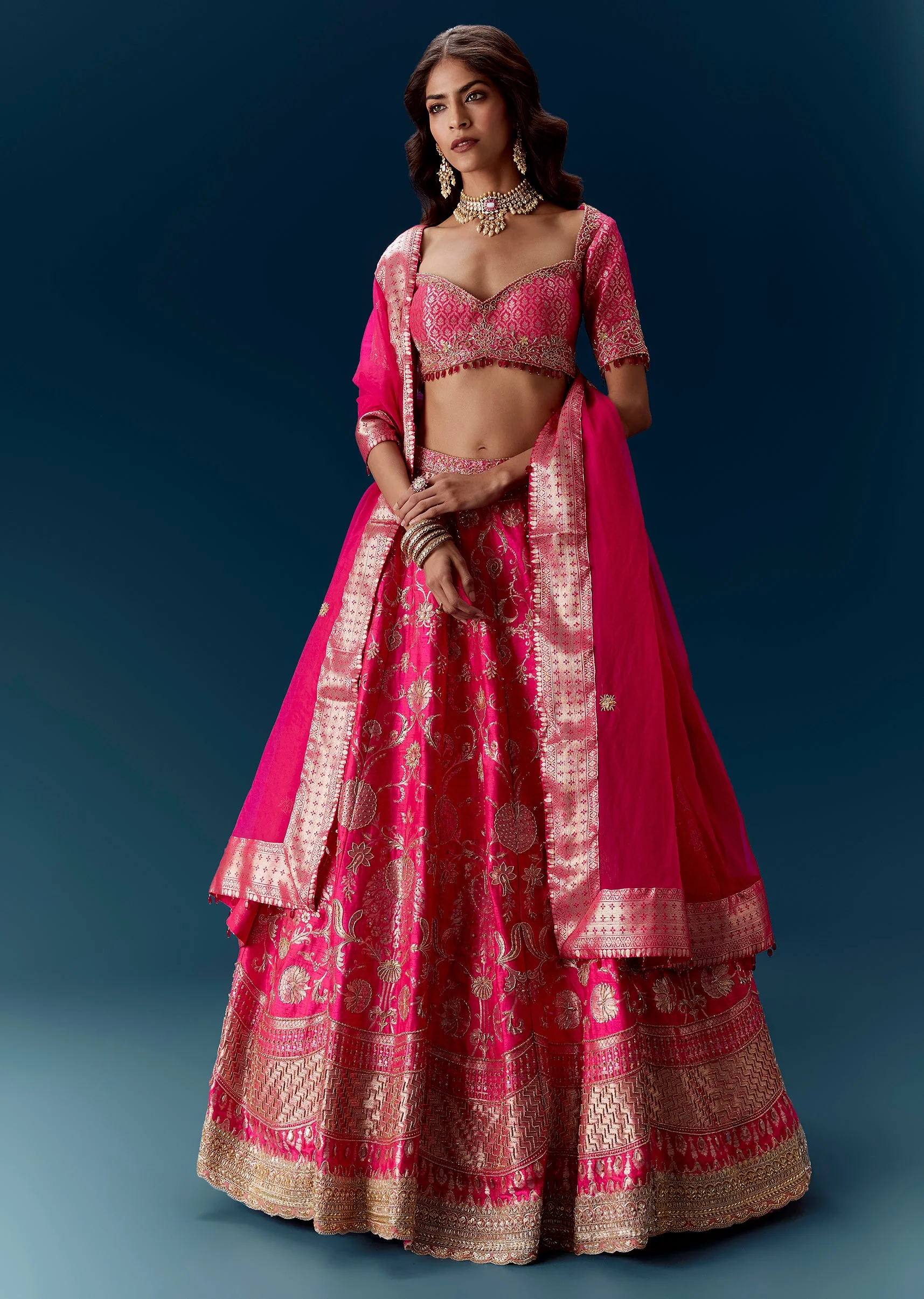 Pink Kalli Embroidered Bridal Lehenga And Dupatta