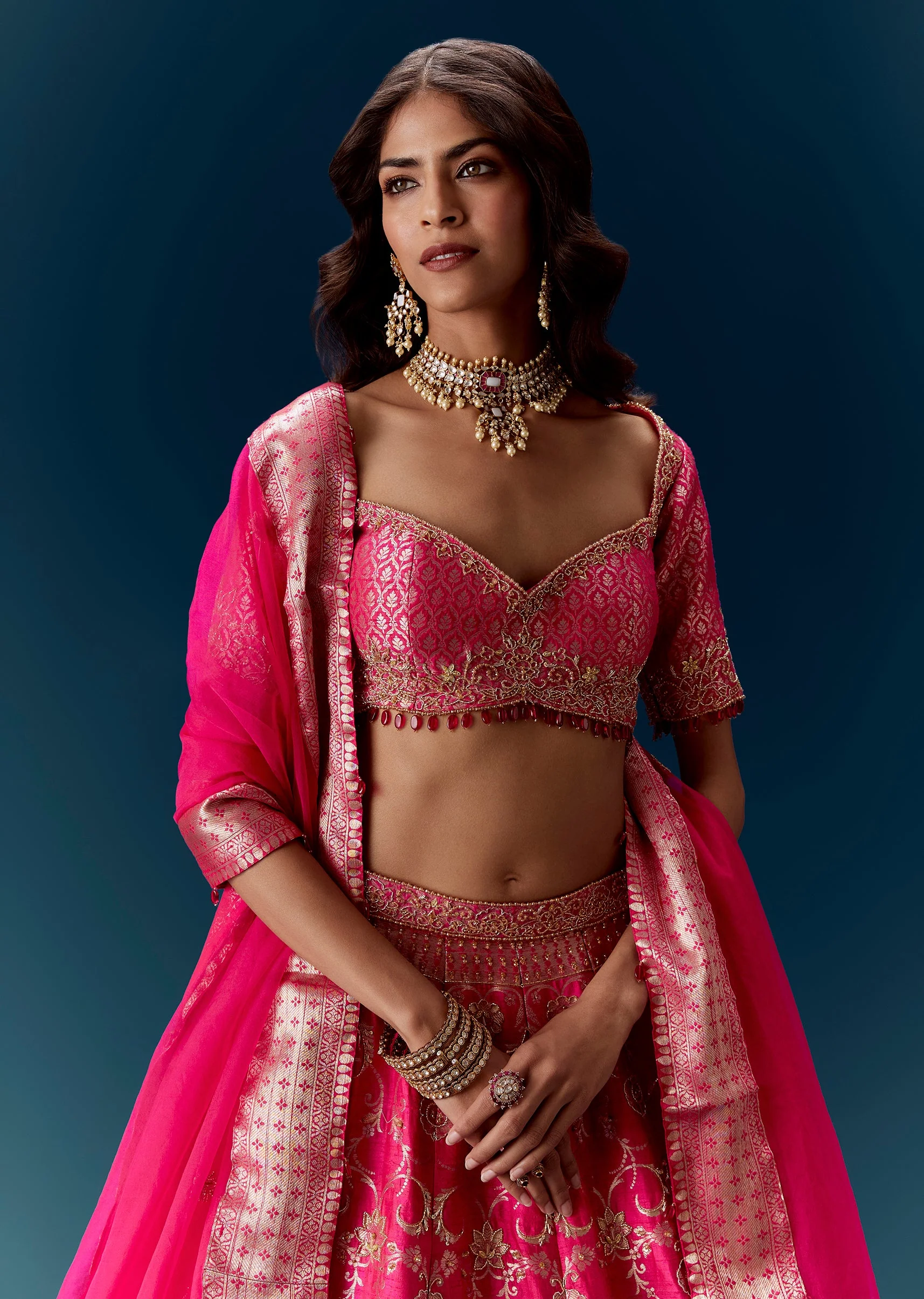 Pink Kalli Embroidered Bridal Lehenga And Dupatta - Image 3