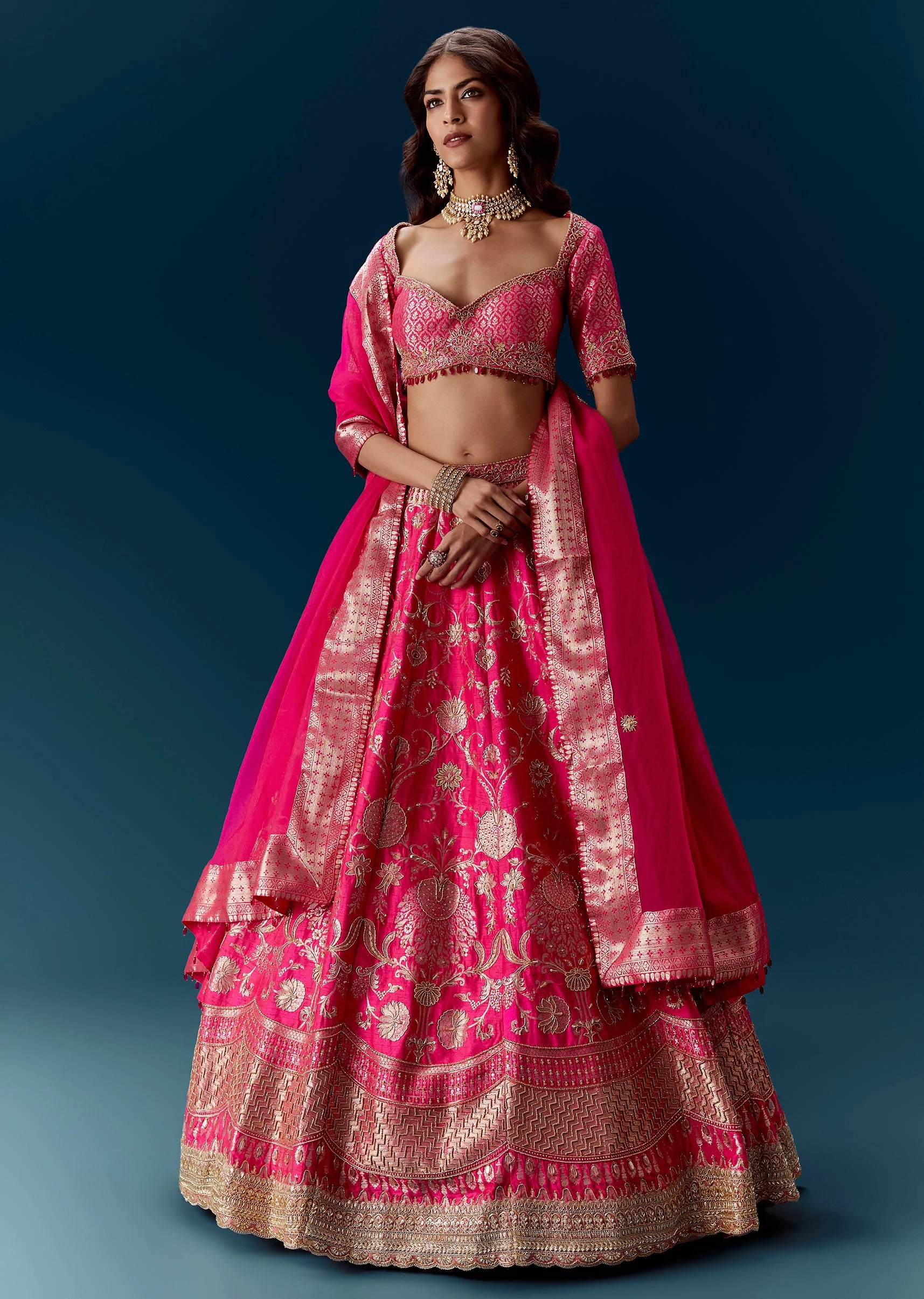 Pink Kalli Embroidered Bridal Lehenga And Dupatta - Image 4