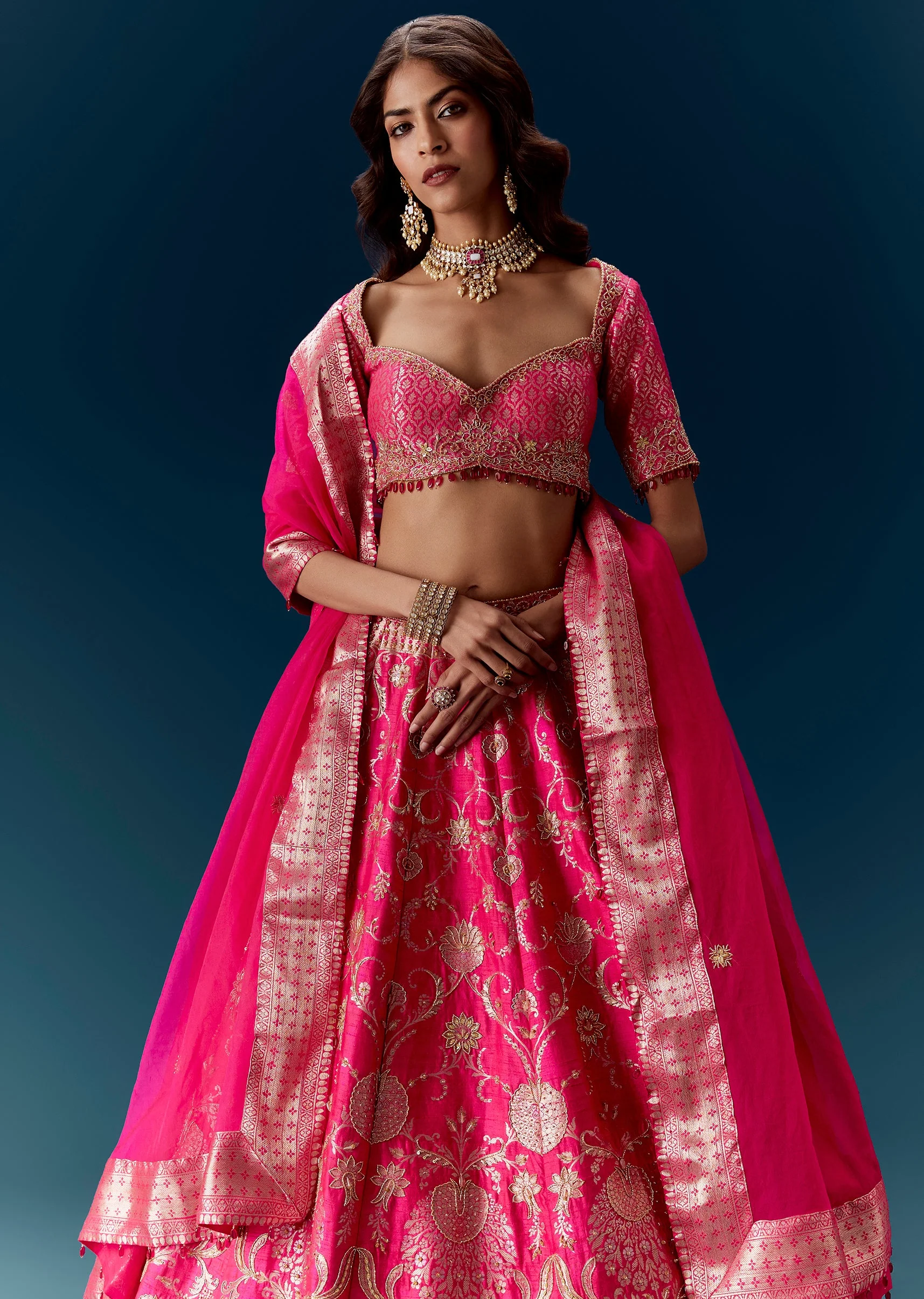 Pink Kalli Embroidered Bridal Lehenga And Dupatta - Image 5