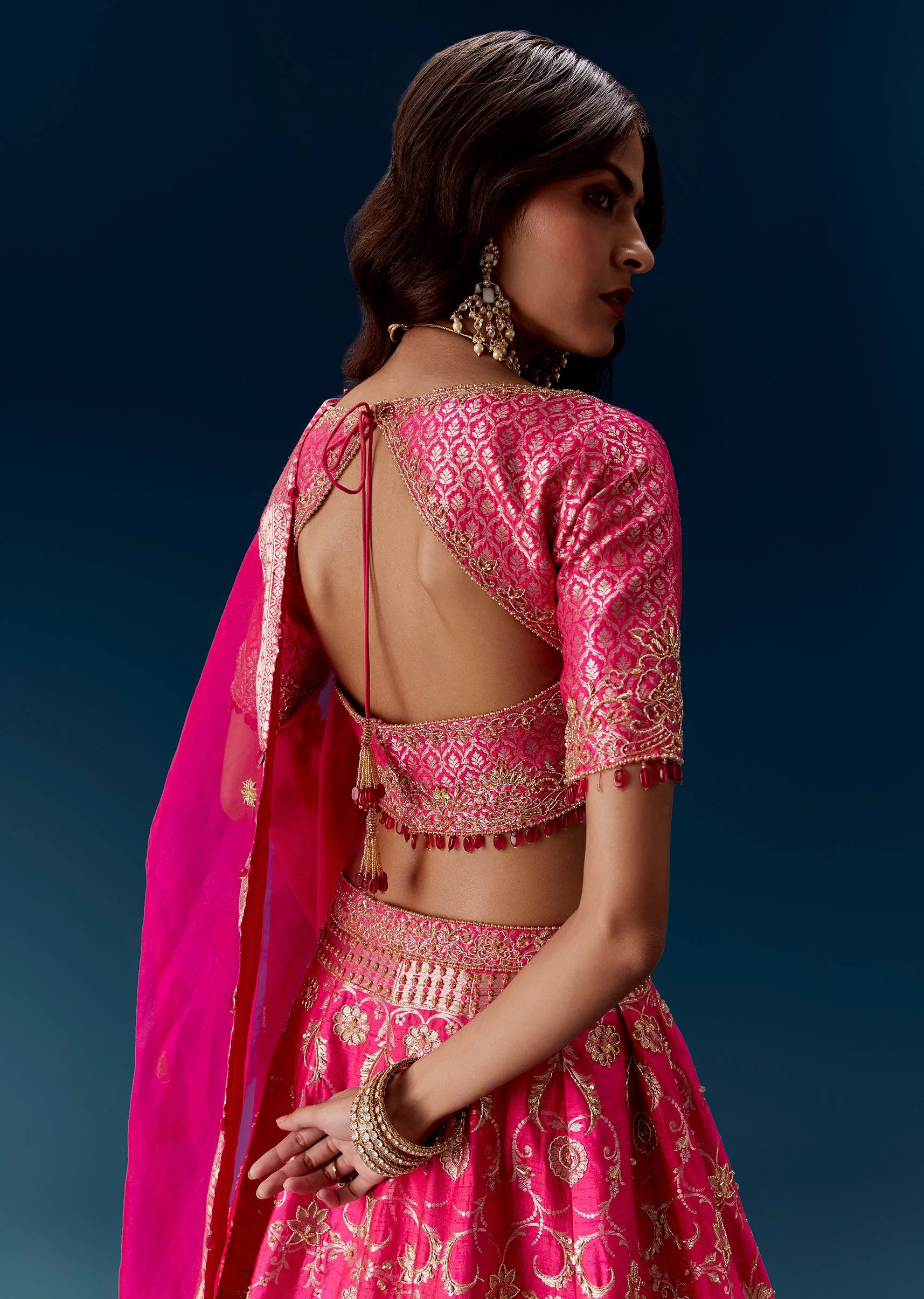 Pink Kalli Embroidered Bridal Lehenga And Dupatta - Image 6