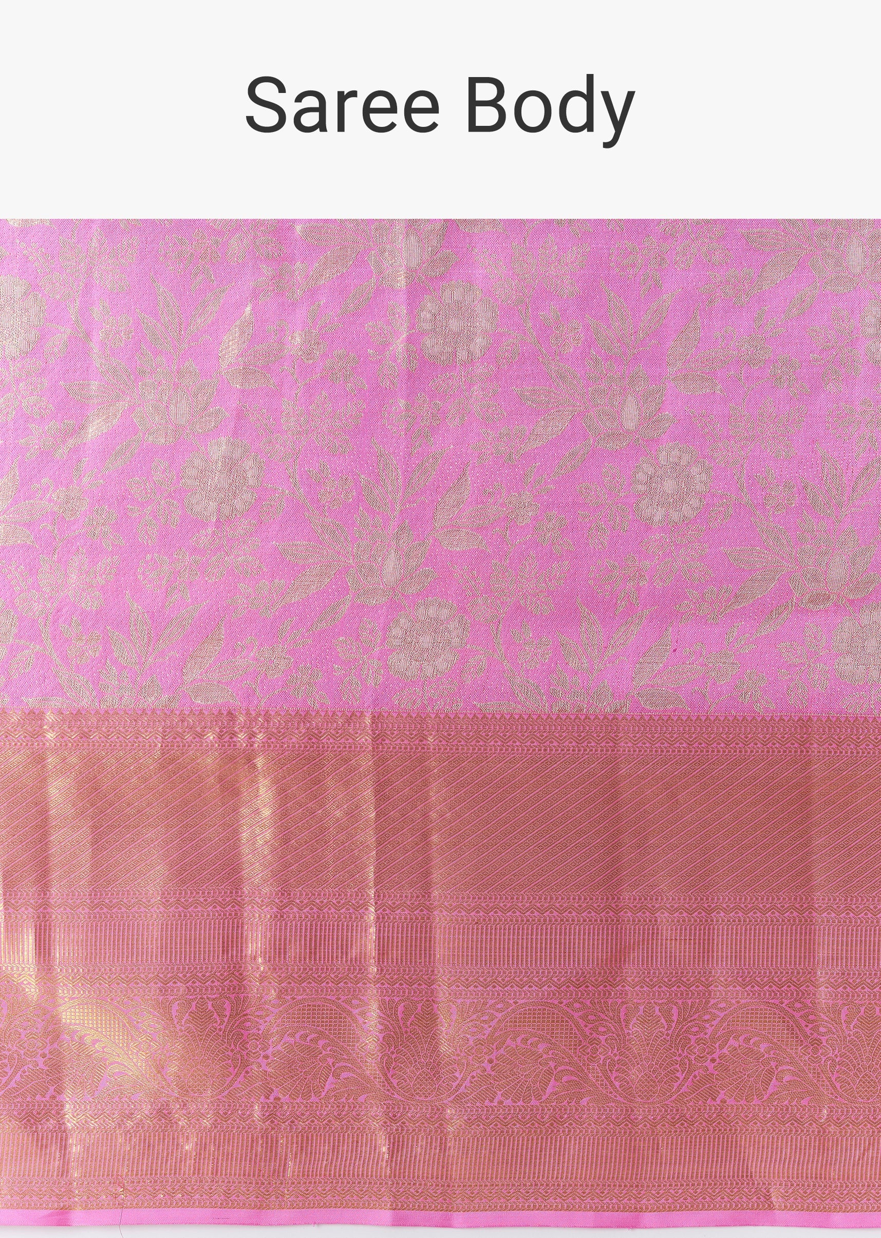 Pink Kanjivaram Saree with Unstitched Blouse - Image 9