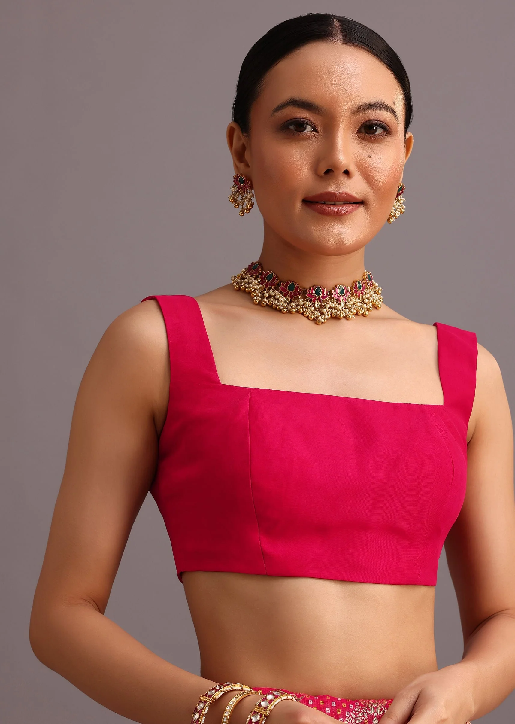 Pink Khaddi Georgette Woven Saree With Gotta Patti Border - Image 7
