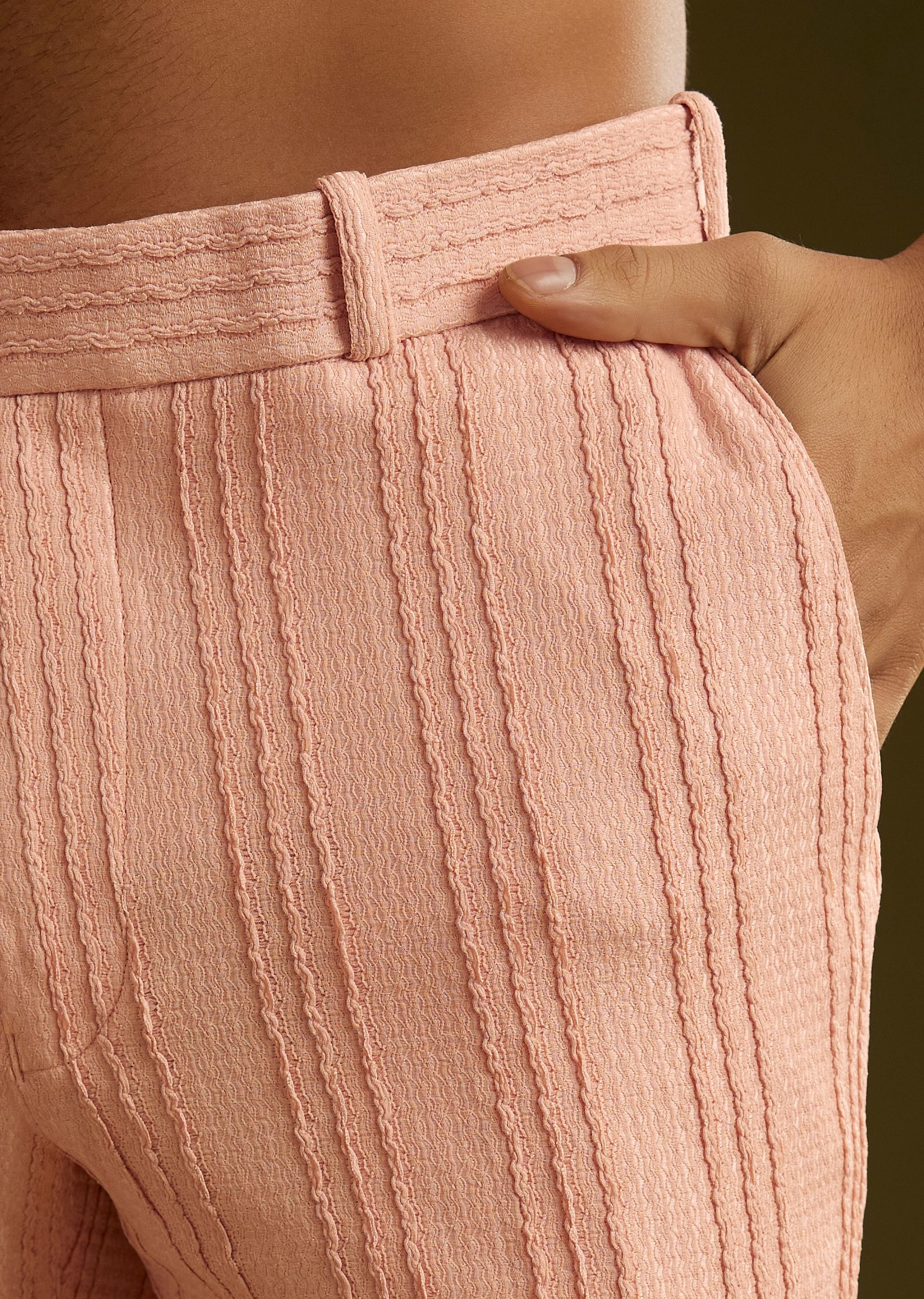 Pink Knit Kurta Jacket Set With Moti Work - Image 7