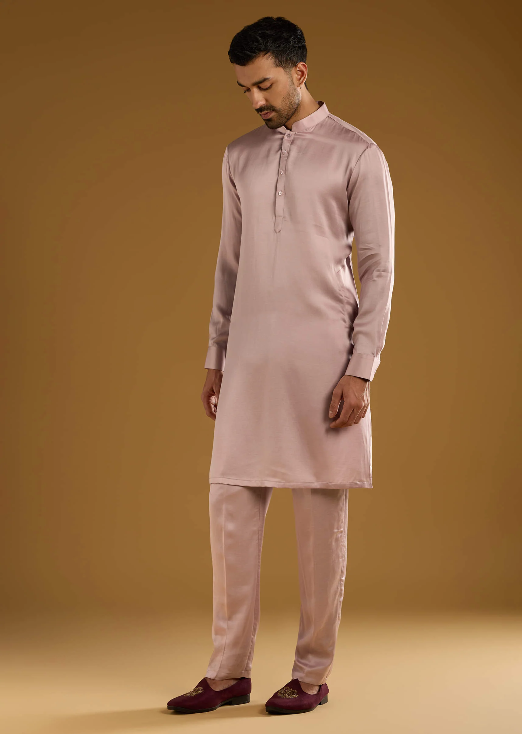 Pink Kurta Jacket Set For Men With Thread Work - Image 6