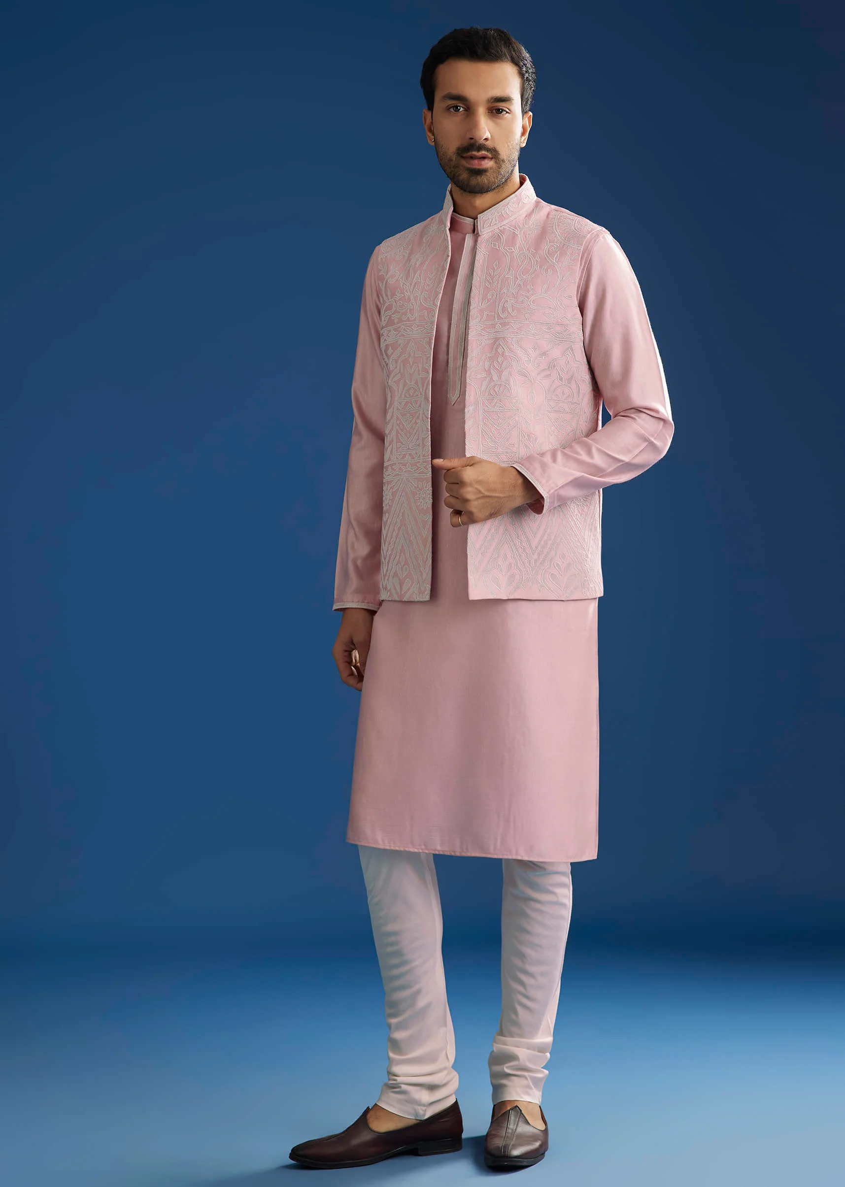 Pink Kurta Jacket Set With Gota Cutwork - Image 4