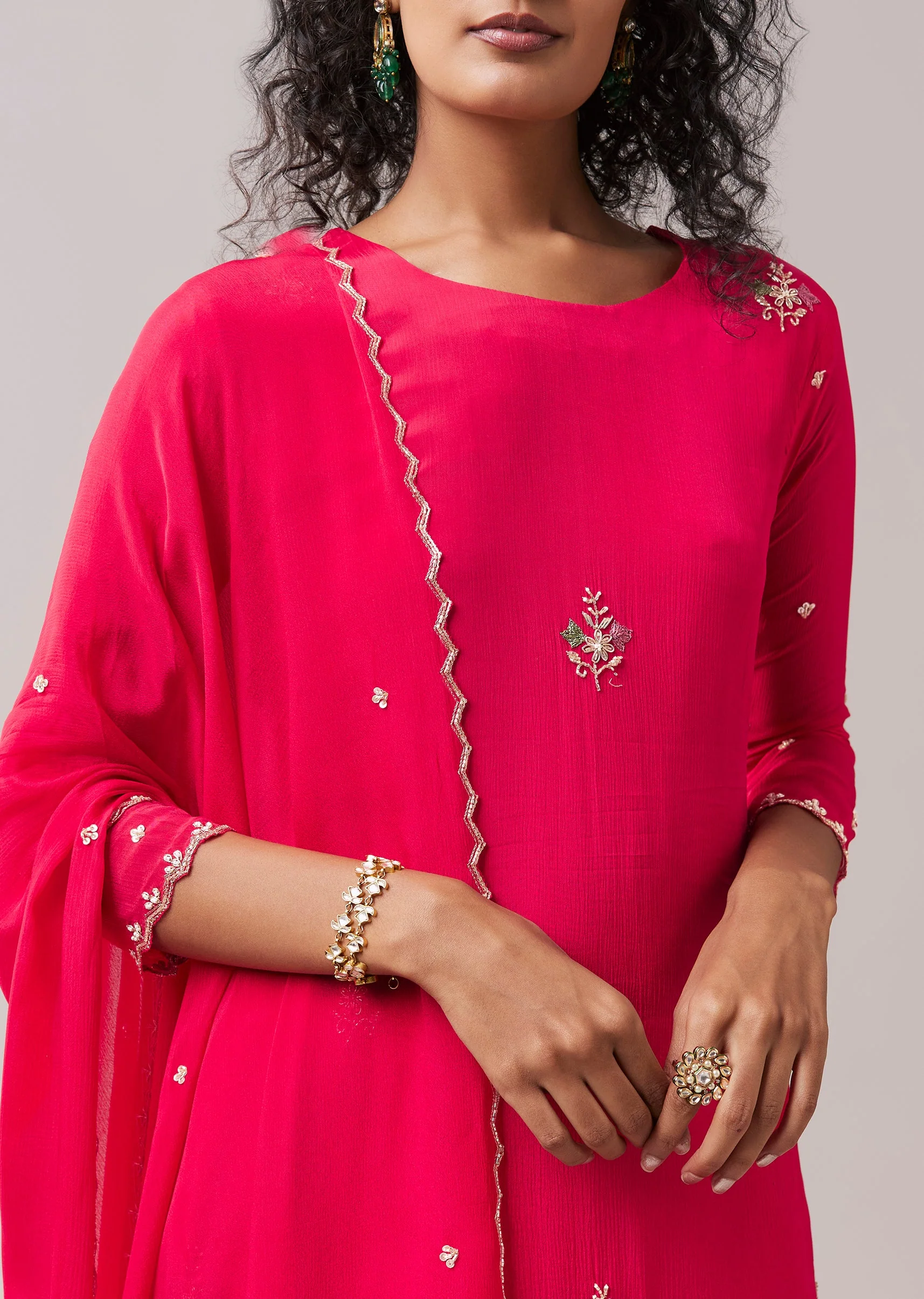Pink Kurta Palazzo Set with Zardozi Work - Image 2