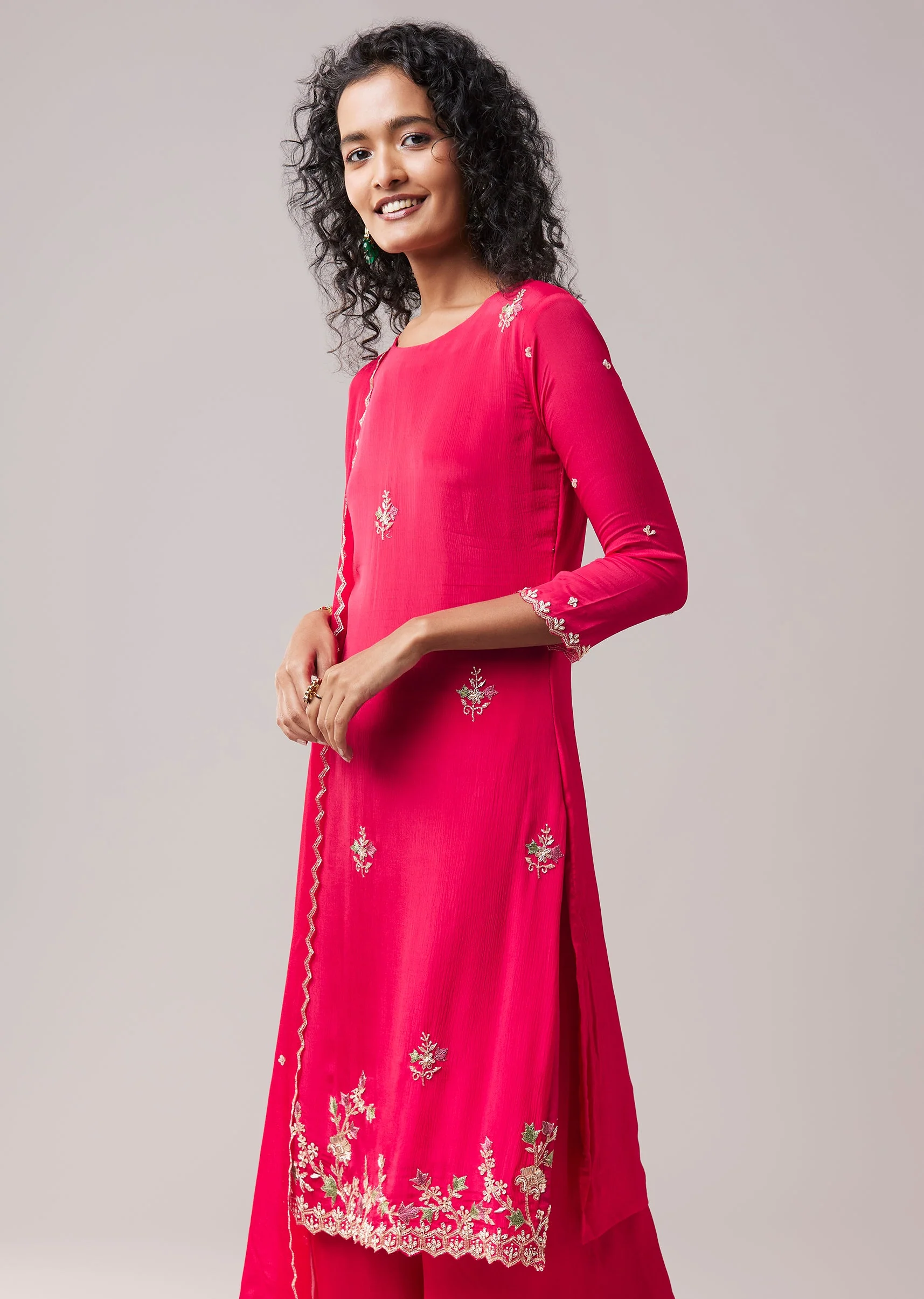Pink Kurta Palazzo Set with Zardozi Work - Image 4