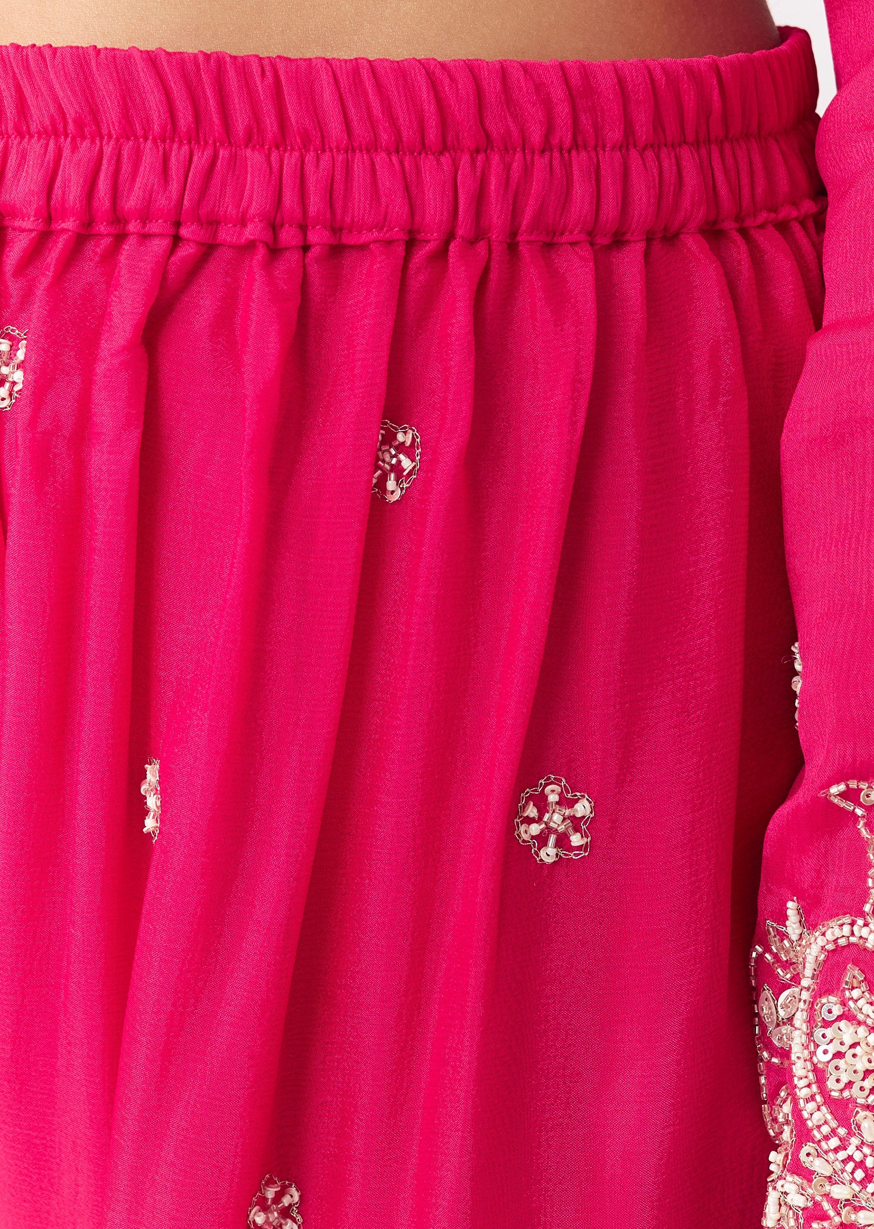 Pink Kurta Pant Set With Moti And Cutdana Work - Image 6