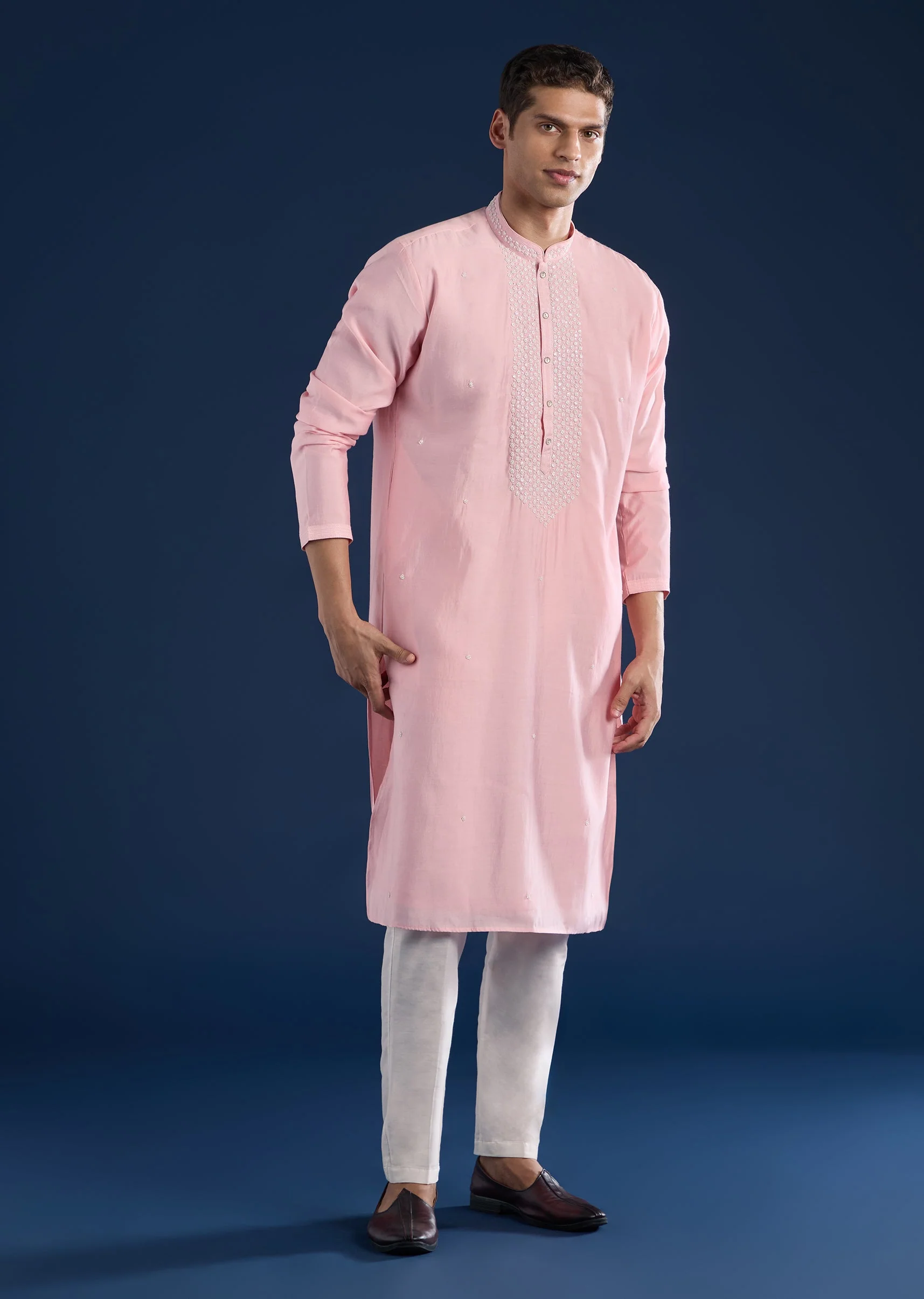 Pink Kurta Set For Men - Image 2