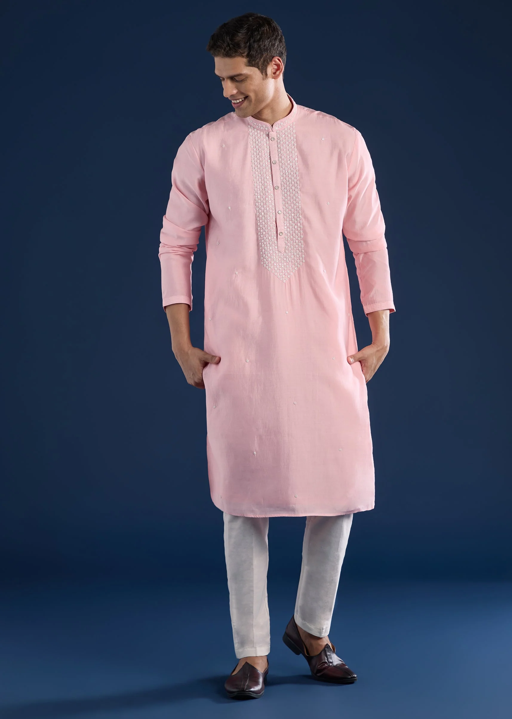 Pink Kurta Set For Men - Image 4