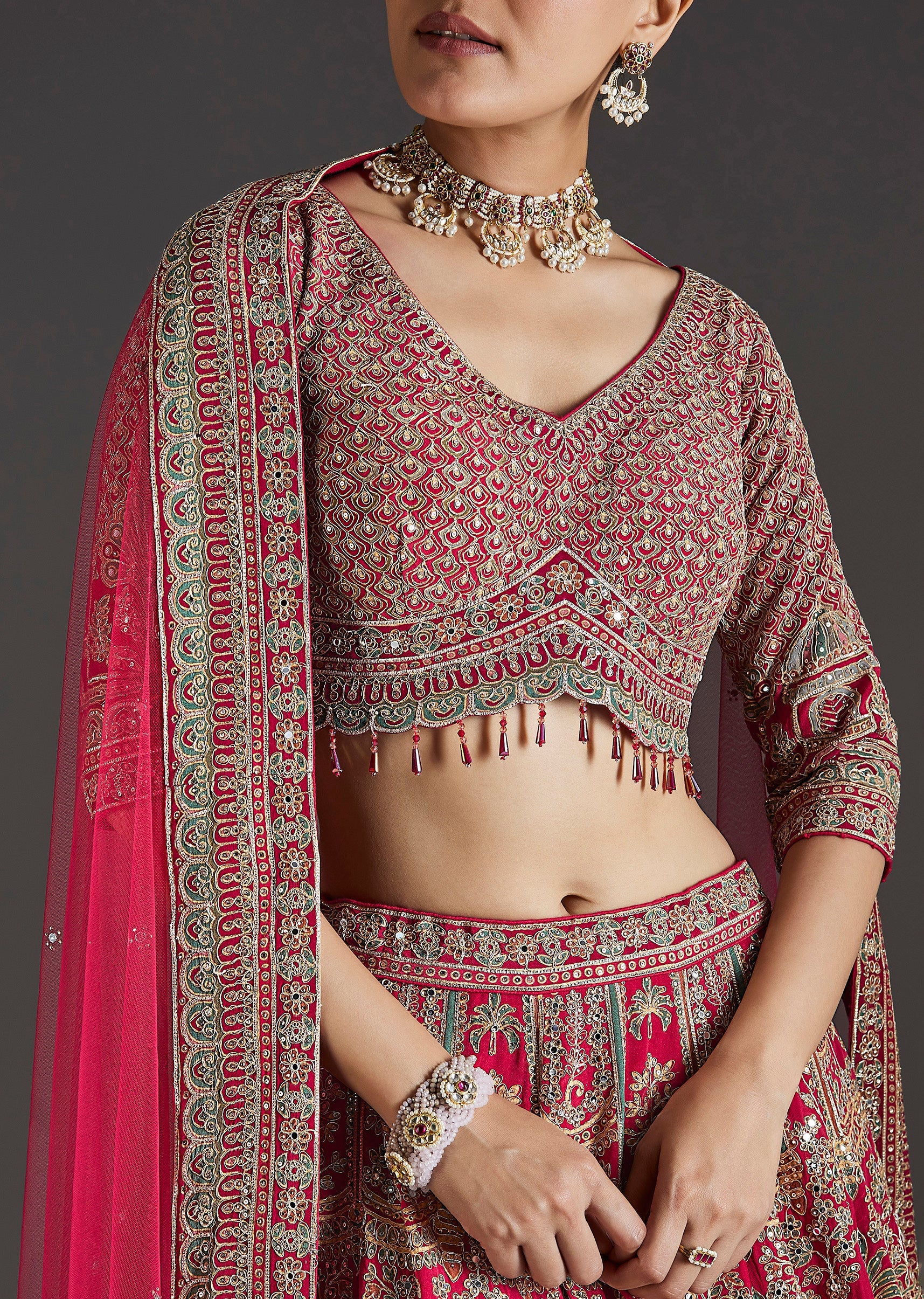 Pink Lehenga With Sequins And Zari Glow - Image 3