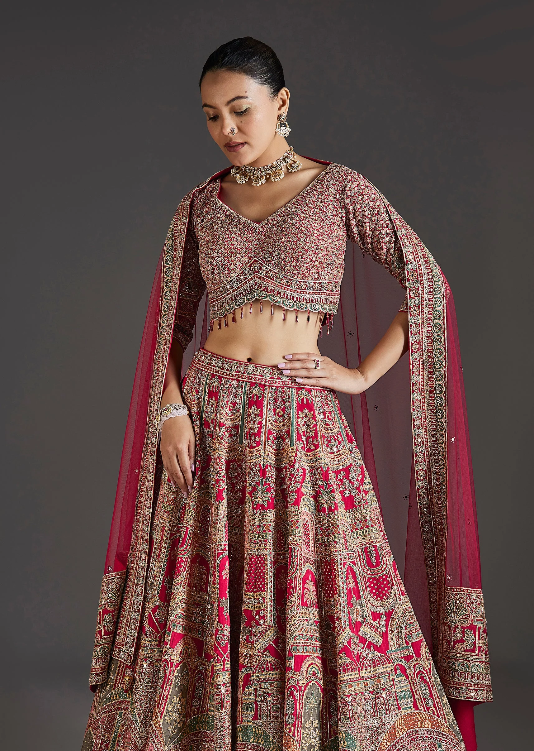 Pink Lehenga With Sequins And Zari Glow - Image 5