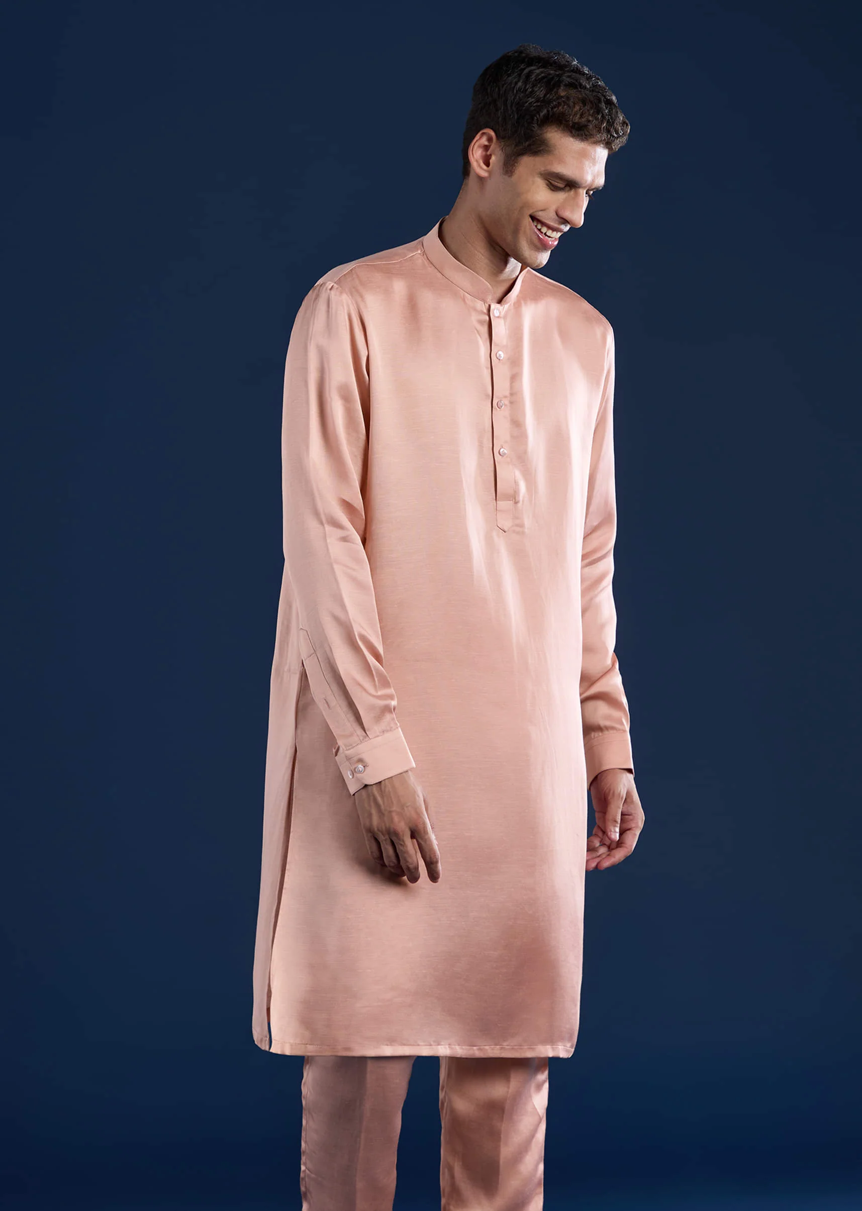 Pink Linen Silk Jacket Kurta Set with Zari Work - Image 6
