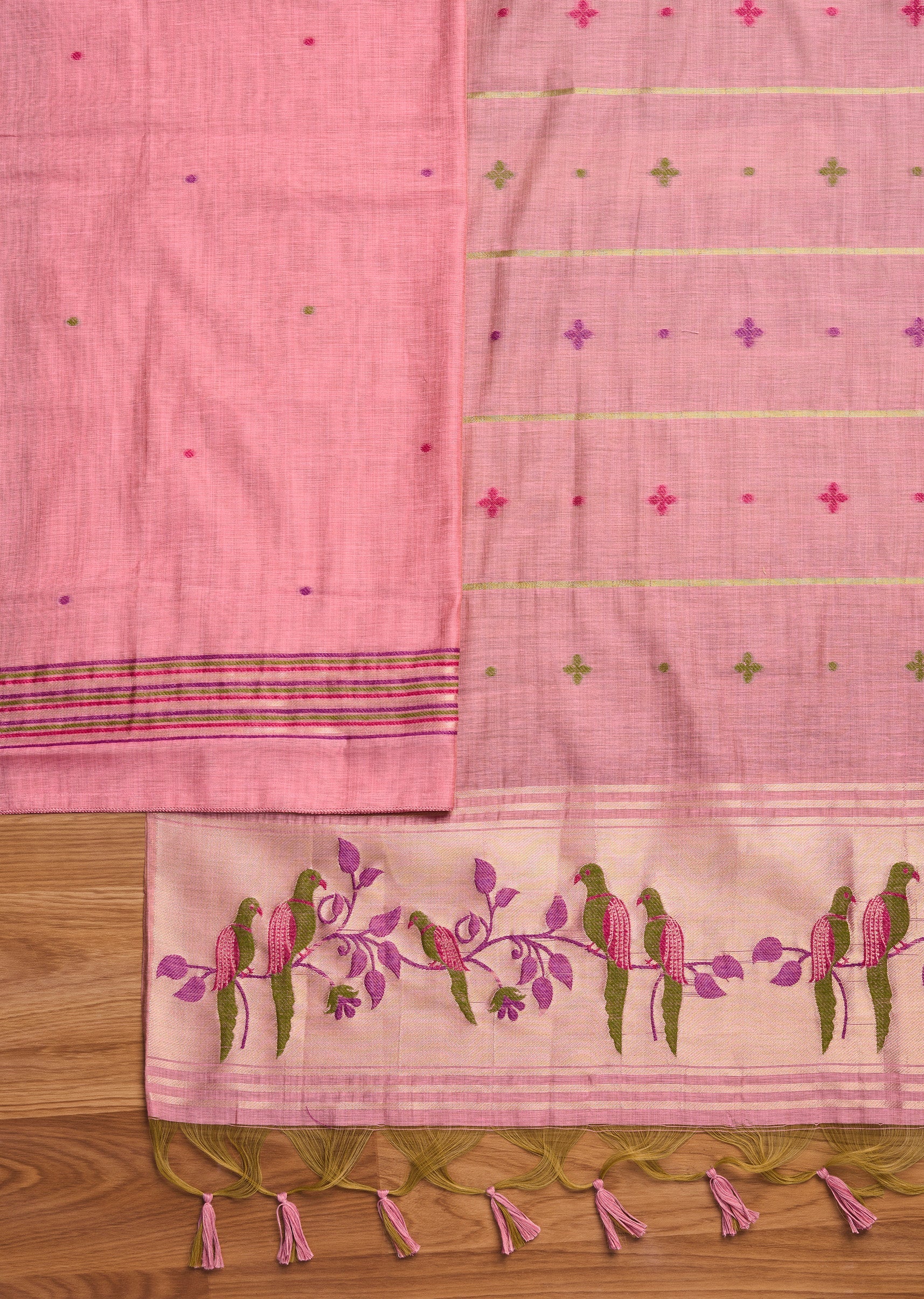 Pink Linen Unstitched Suit Set - Image 3