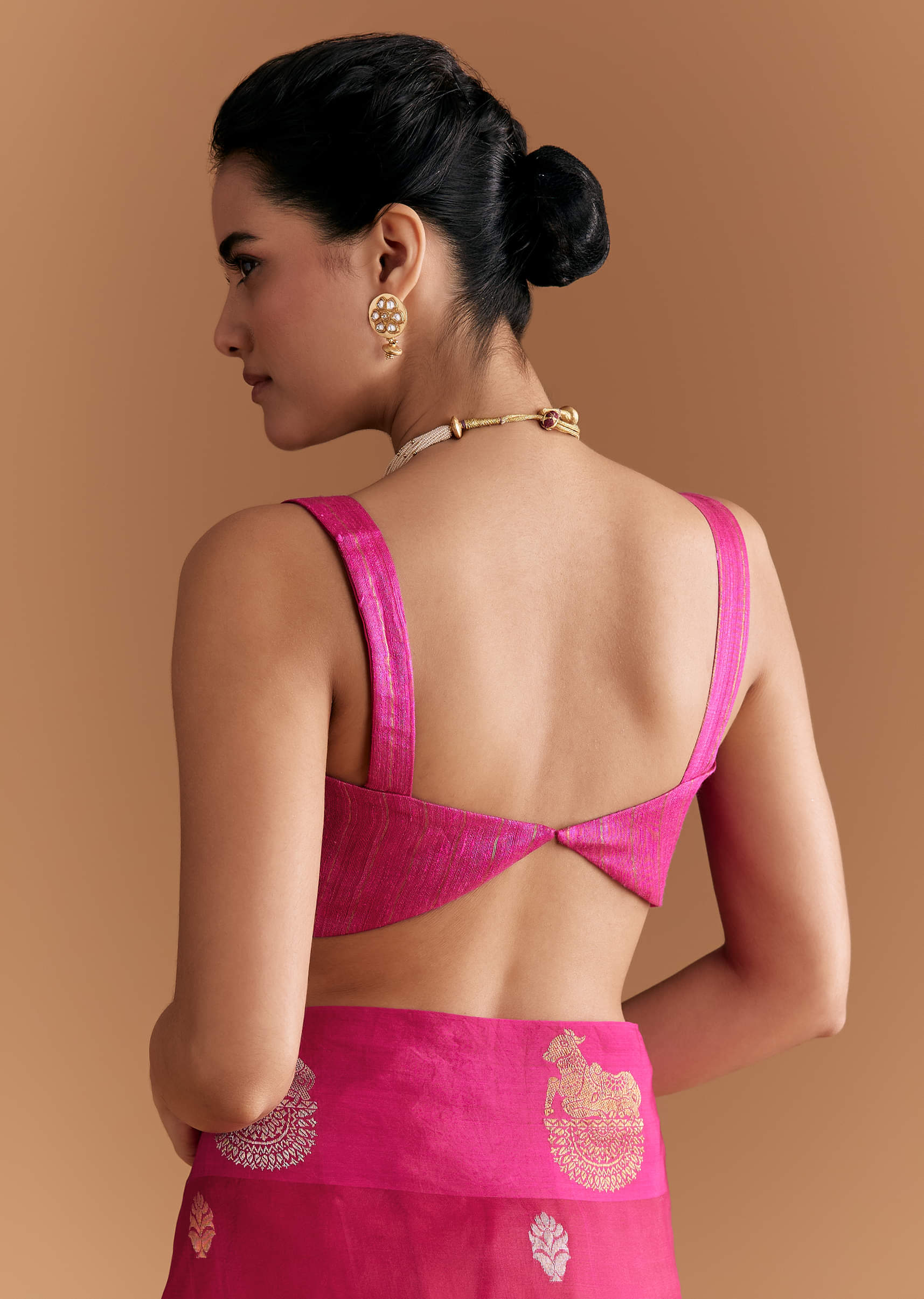 Pink Linen Woven Saree With Brocade And Zari Work - Image 8
