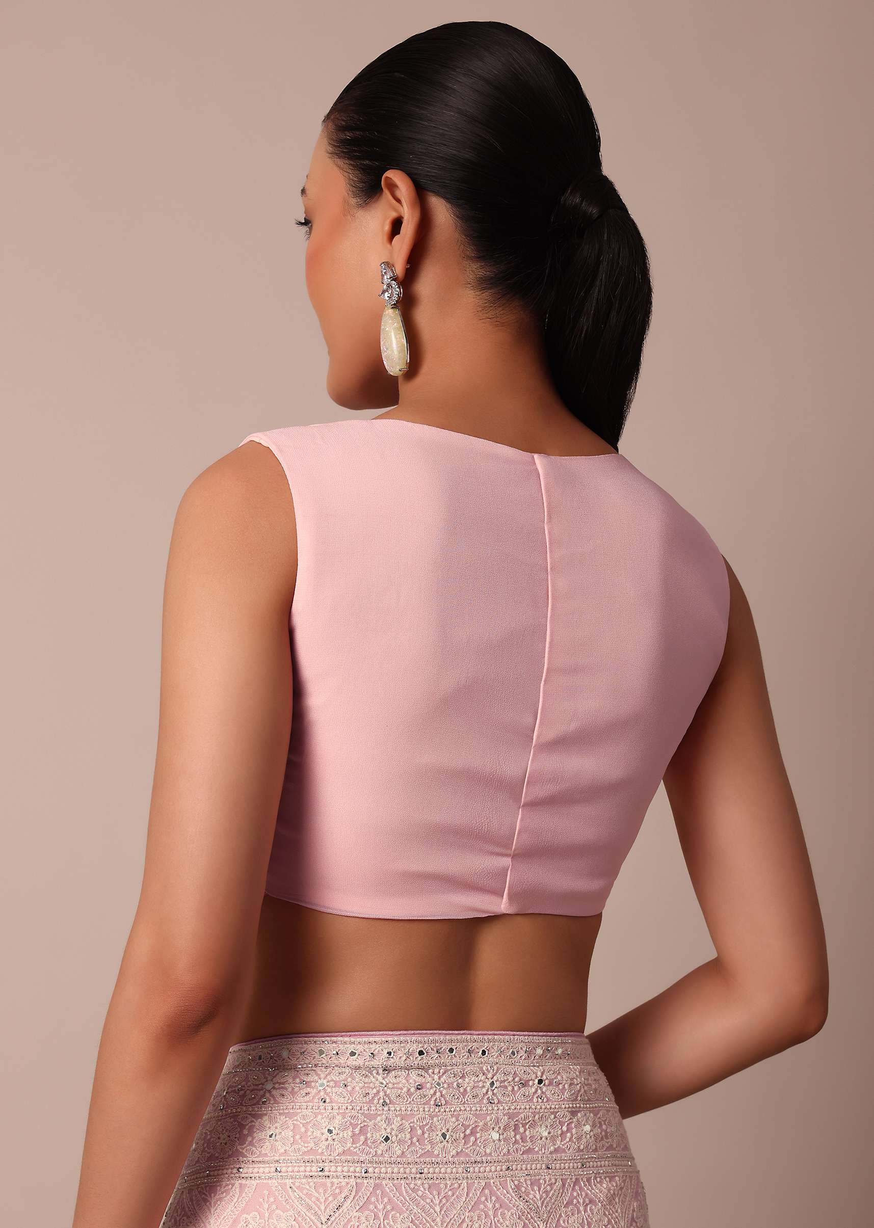 Pink Lucknowi Chikankari Saree With Sequin Embellishments - Image 8
