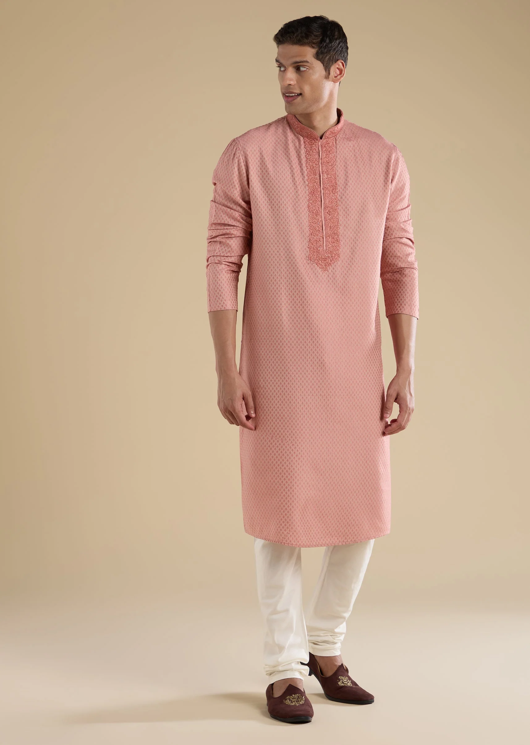 Pink Minimal Silk Kurta Set - Image 3