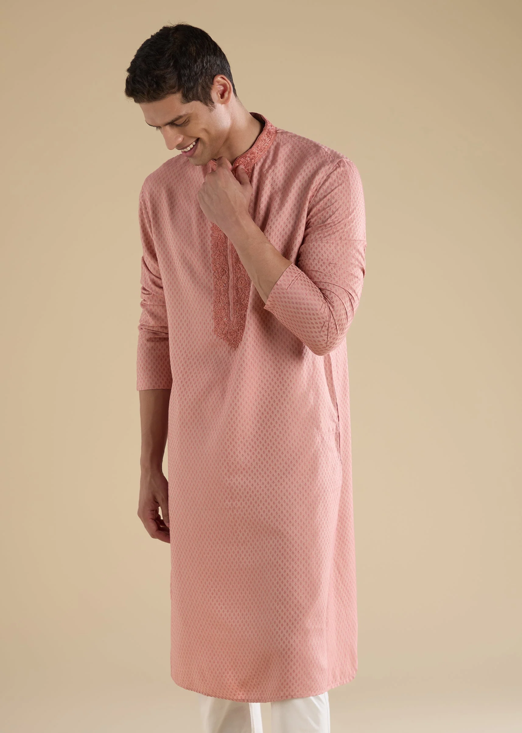 Pink Minimal Silk Kurta Set - Image 4