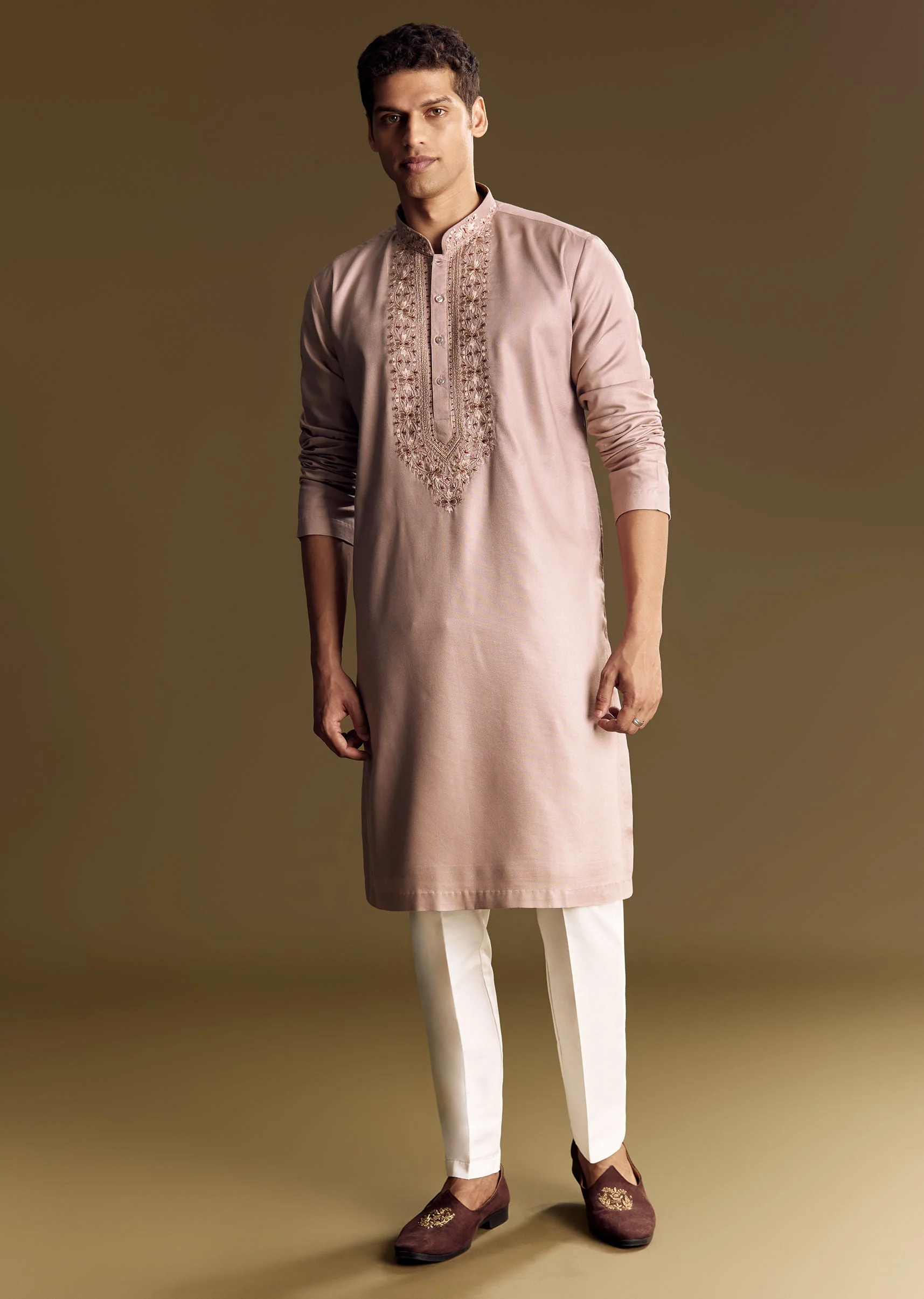 Pink Modal Kurta Set With Thread Work - Image 4