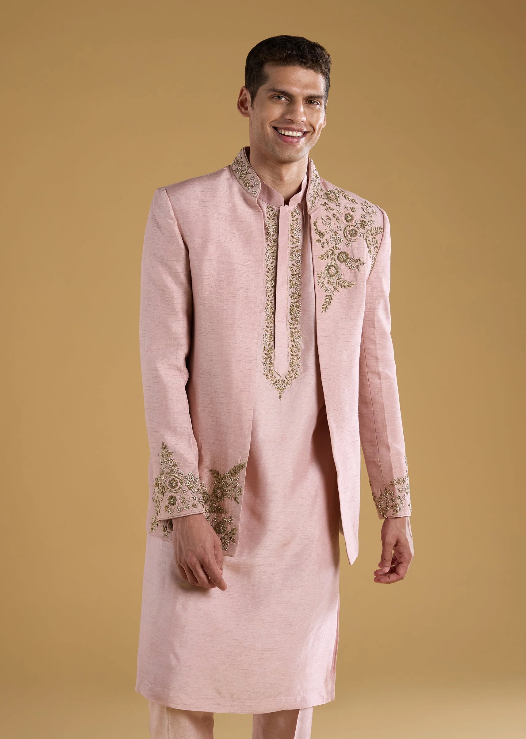 Pink Mysore Silk Mens Jodhpuri Kurta Set - Image 4