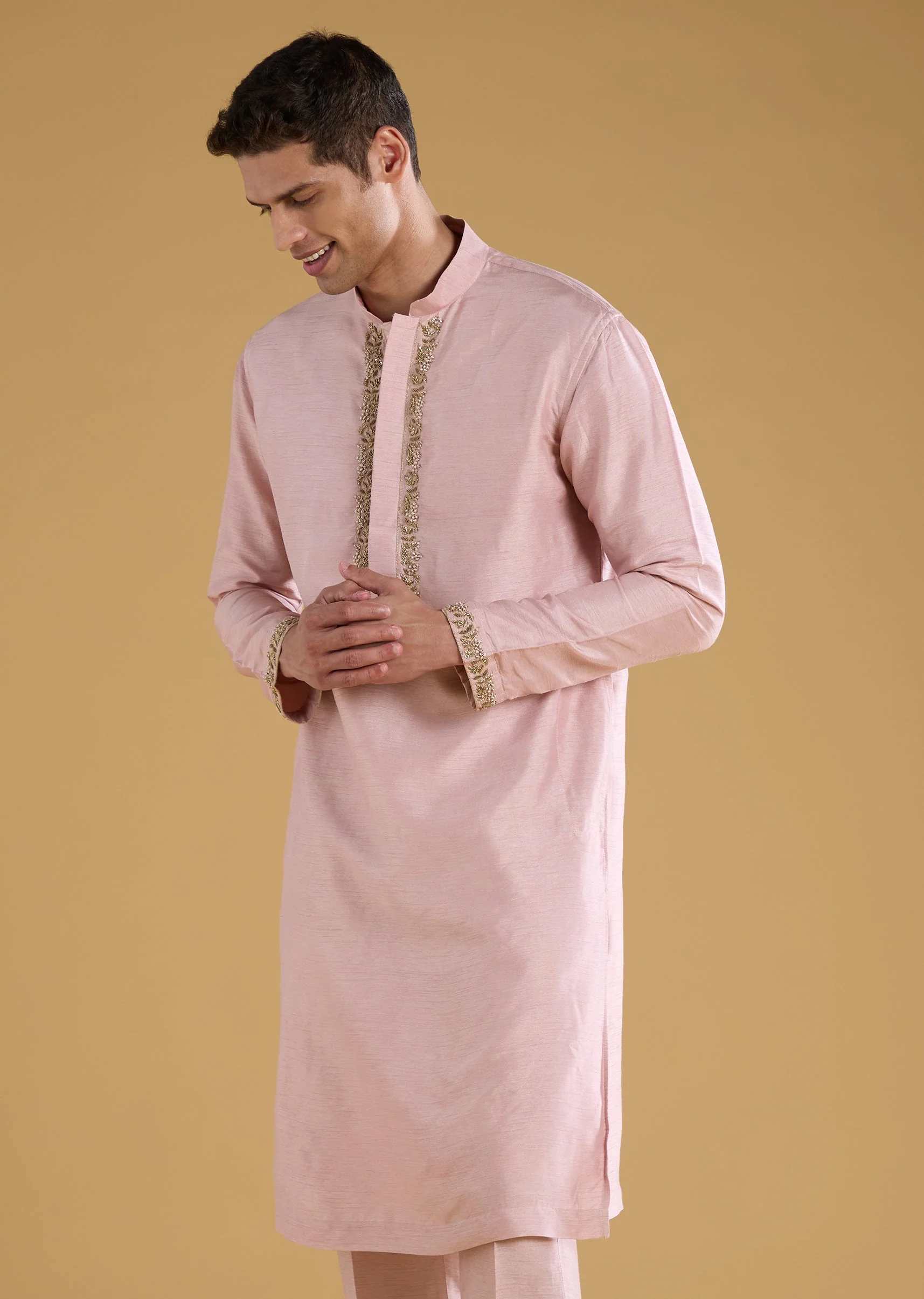 Pink Mysore Silk Mens Jodhpuri Kurta Set - Image 6