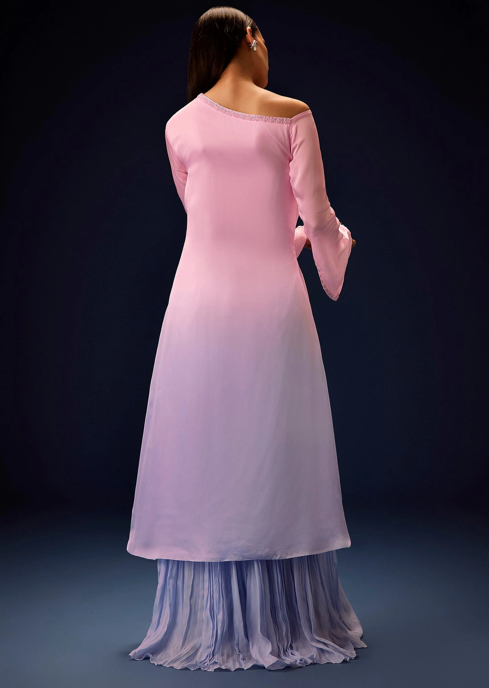 Pink Ombre A Line Kurta With Ruched Palazzo - Image 5
