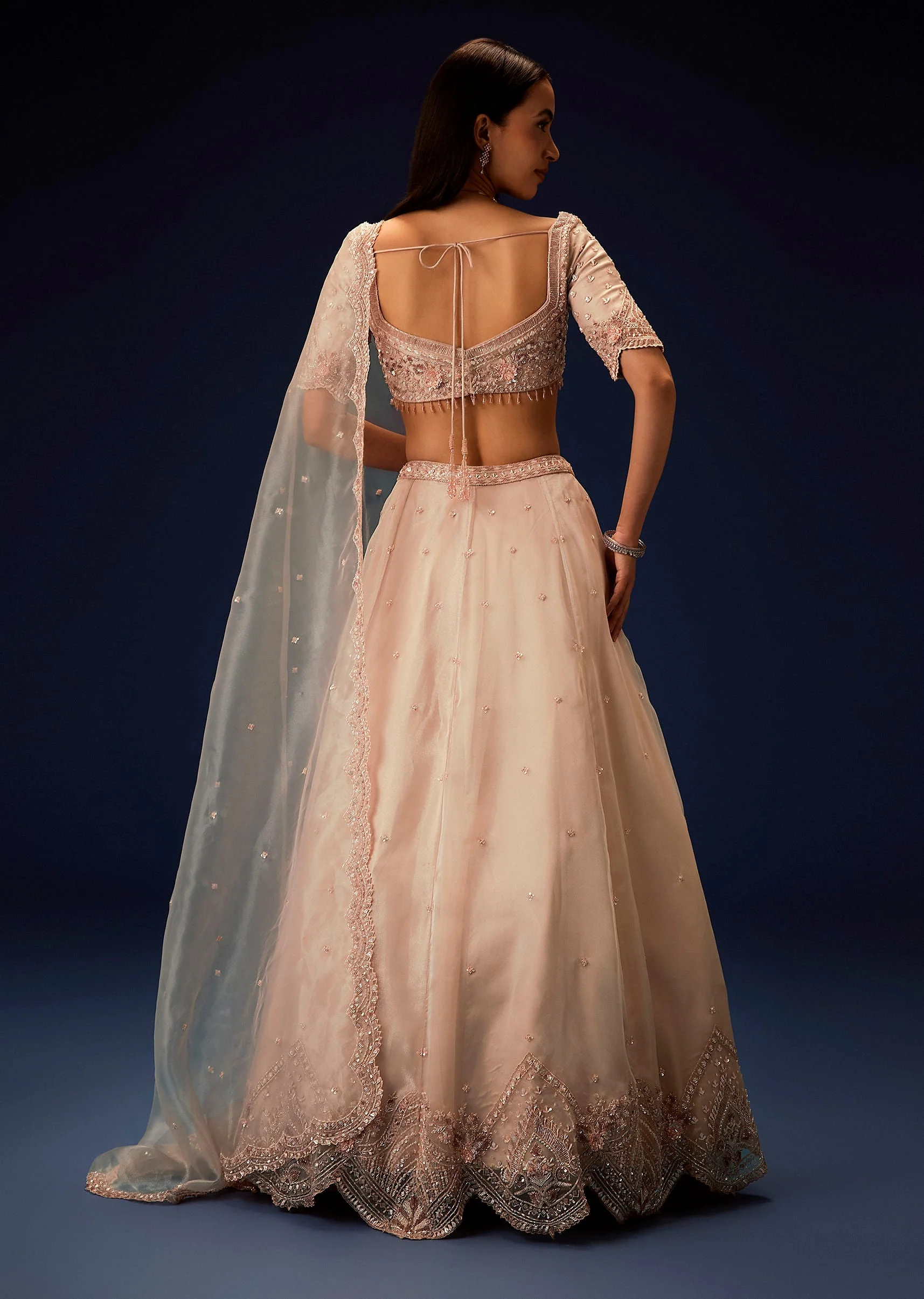 Pink Organza 8 Kali Lehenga With Embroidered Blouse and Cutwork Dupatta - Image 5