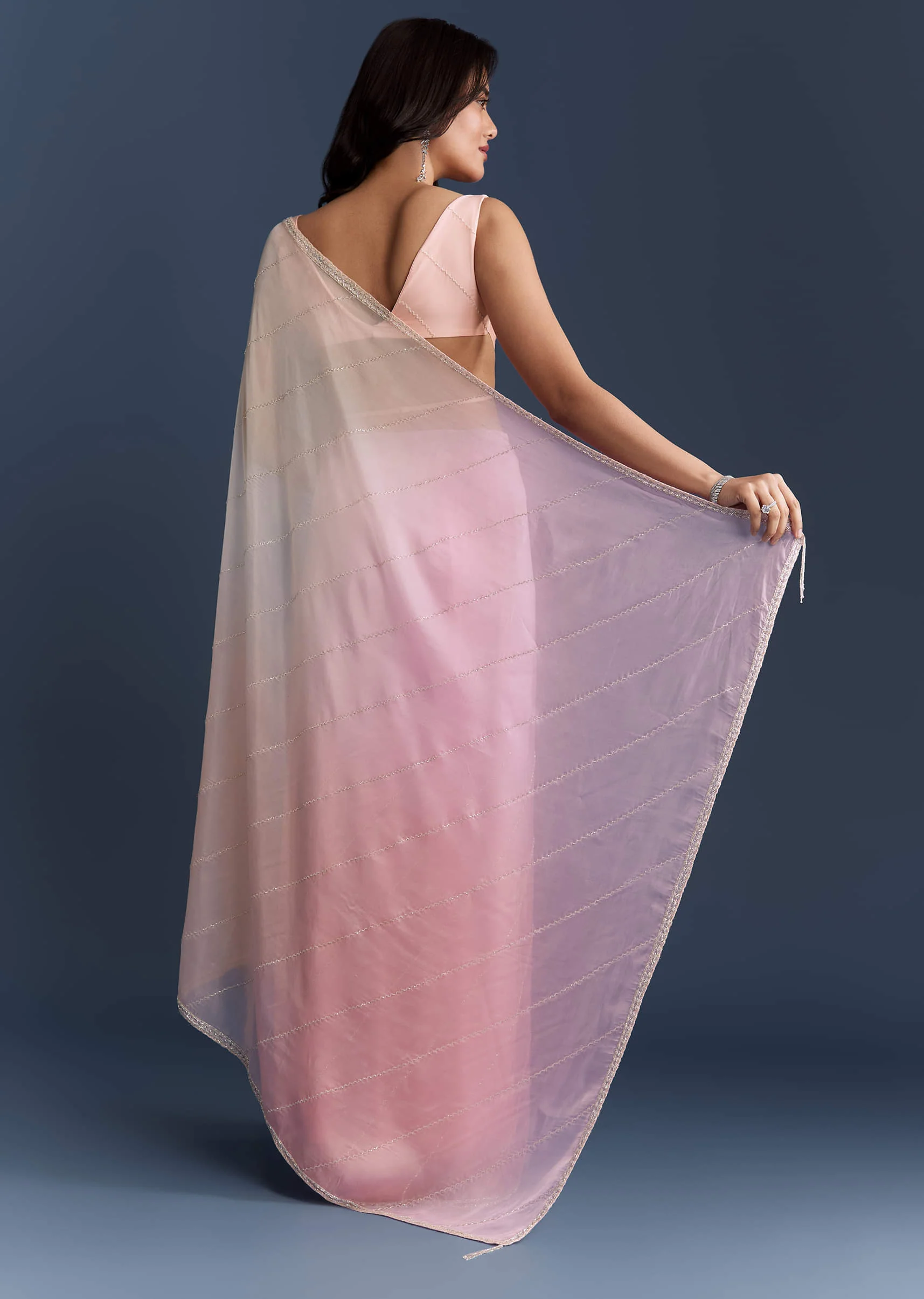 Pink Organza Saree With Cutdana And Sequins Work - Image 4