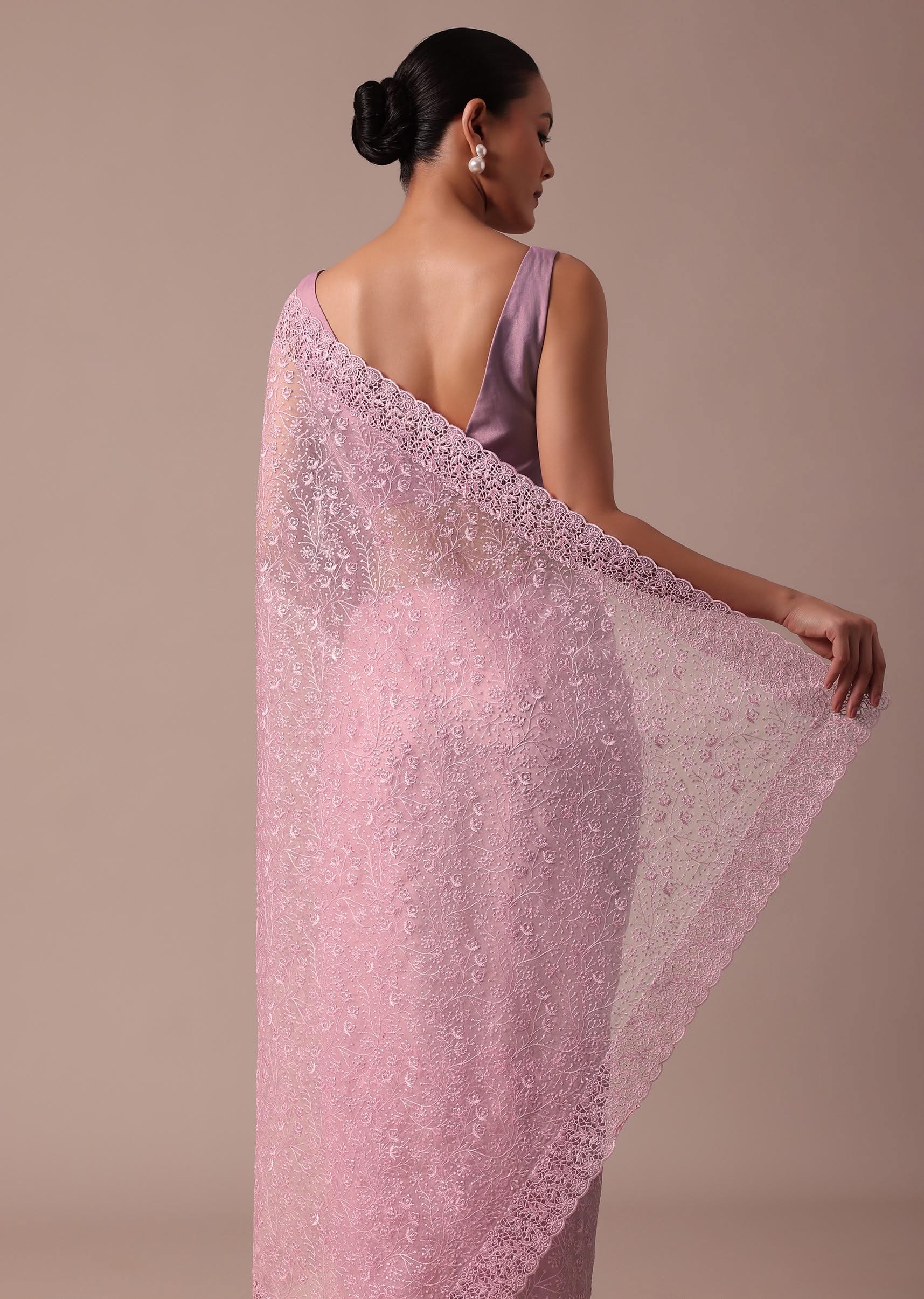 Pink Organza Saree With Unstitched Blouse - Image 6