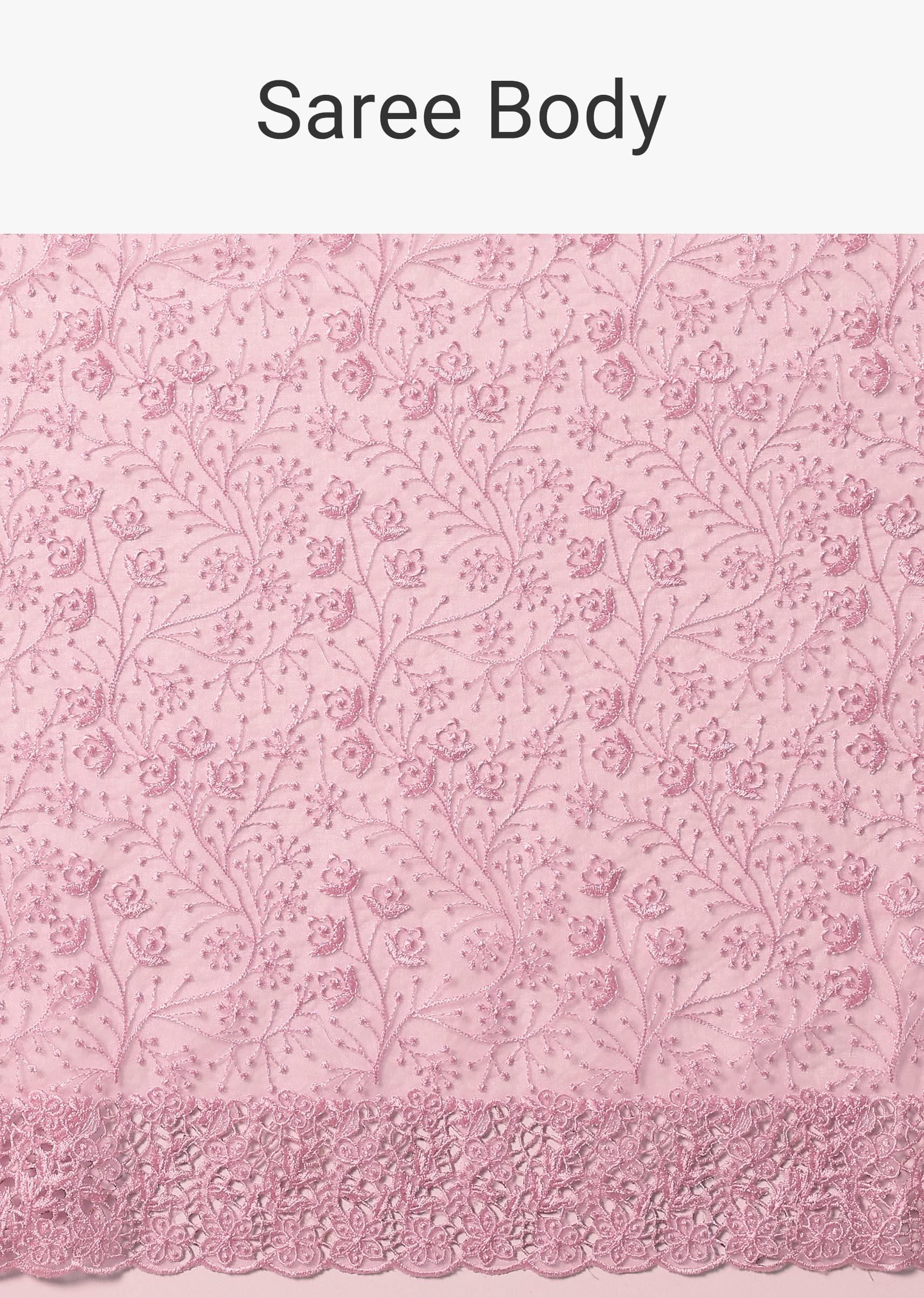 Pink Organza Saree With Unstitched Blouse - Image 9