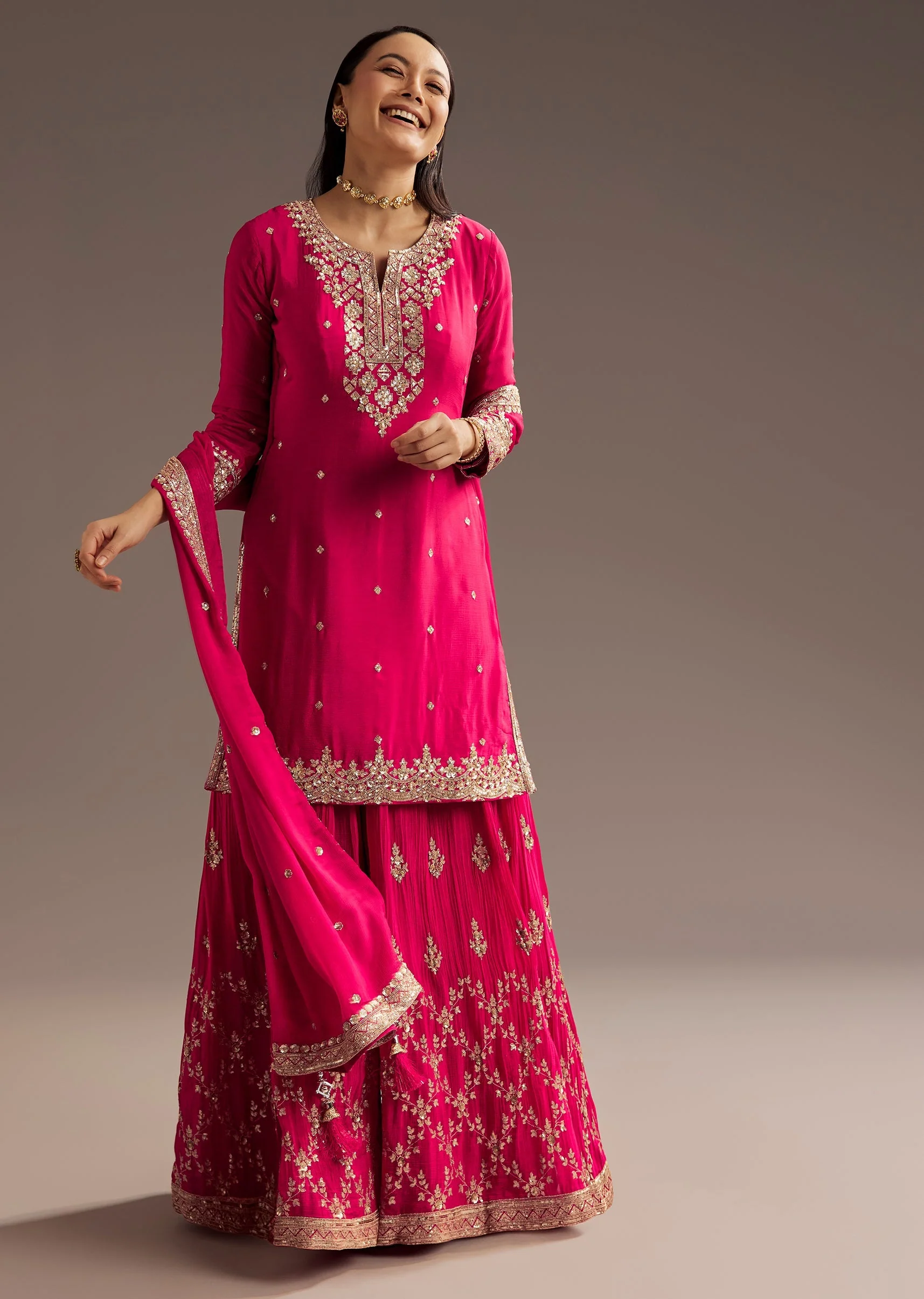 Pink Palazzo Dupatta Set With sequins Work - Image 3