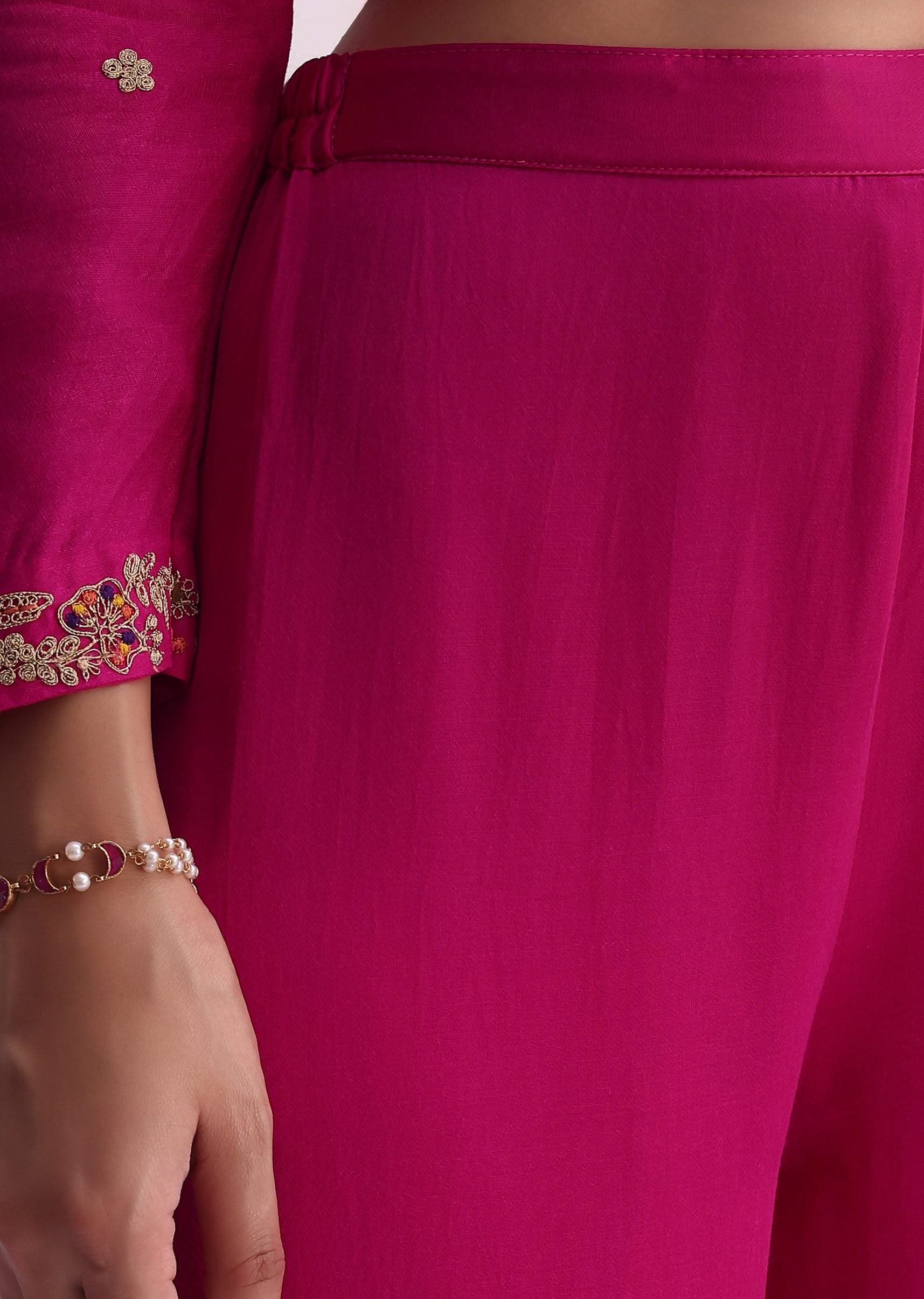 Pink Palazzo Set With Zari Embroidered A-Line Kurta And Dupatta - Image 7