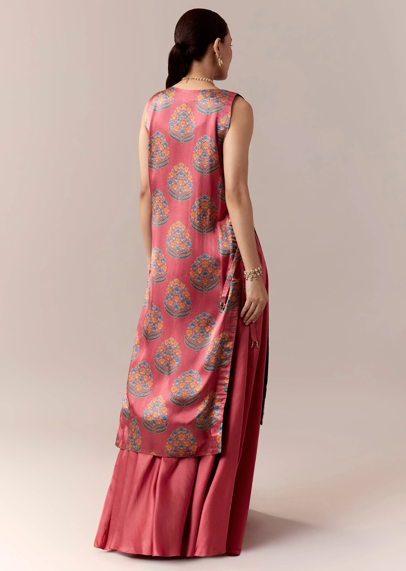 Pink Palazzo Suit With Printed Sequins Work Jacket - Image 5