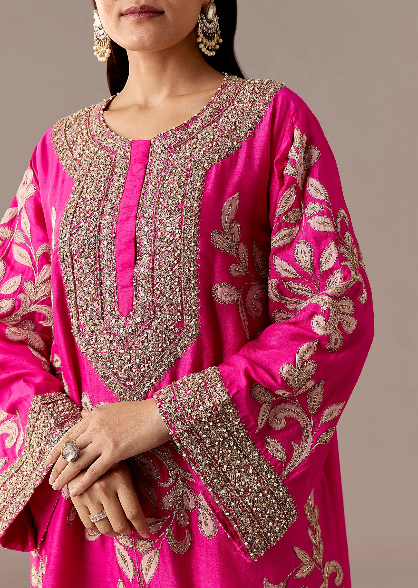 Pink Patchwork Dhoti Suit Set - Image 2