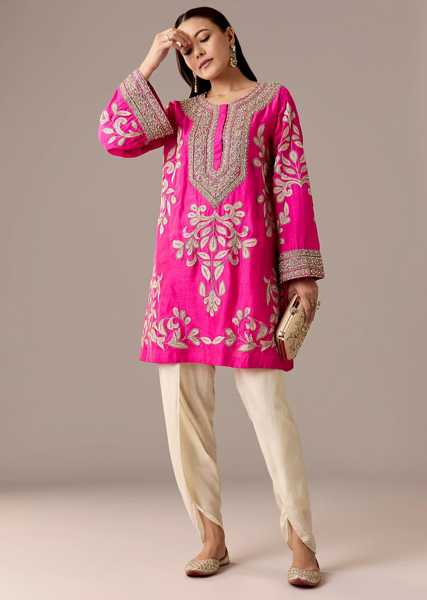 Pink Patchwork Dhoti Suit Set - Image 3