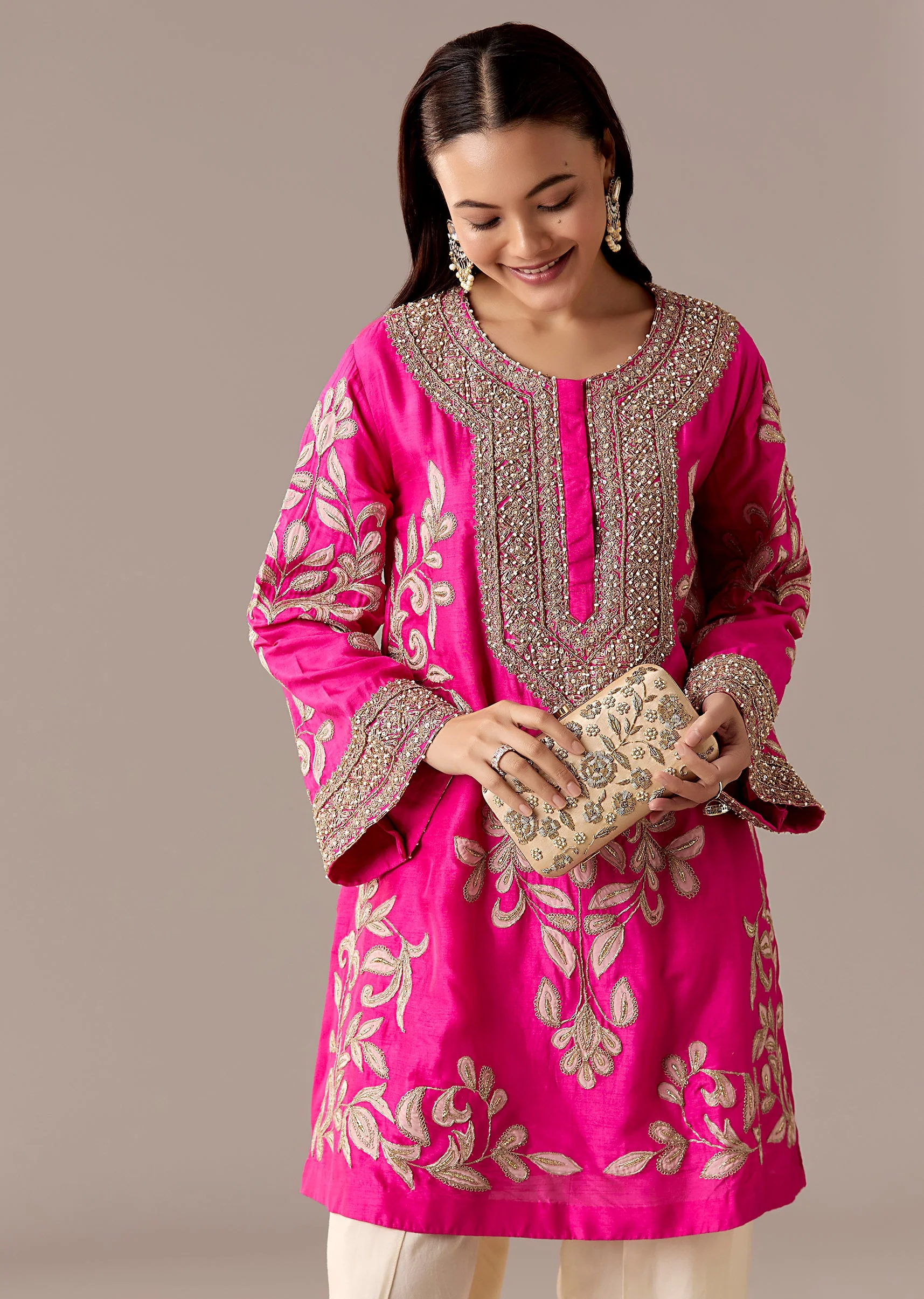 Pink Patchwork Dhoti Suit Set - Image 4
