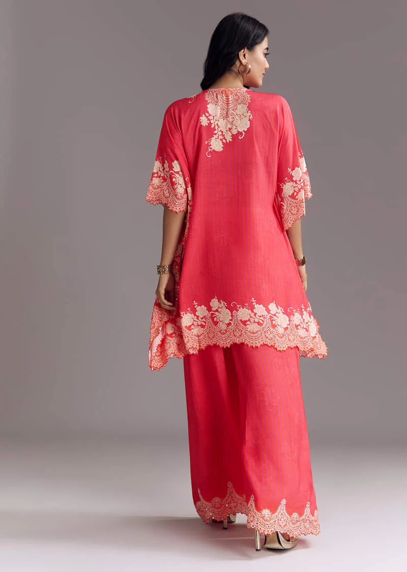 Pink Printed Co-ord Set With Mirror Work - Image 5
