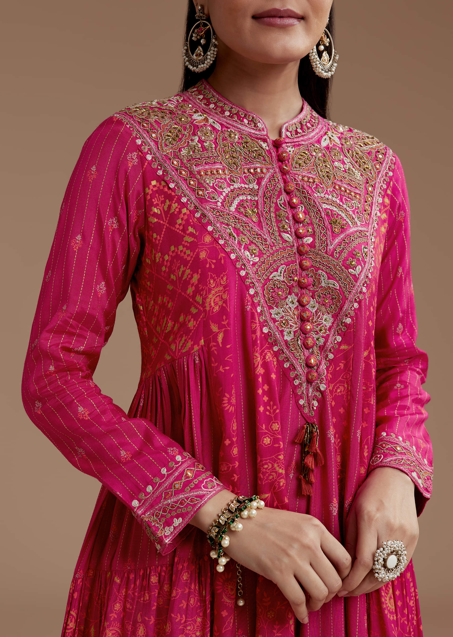 Pink Printed Flared Kurta and Palazzo Set - Image 2