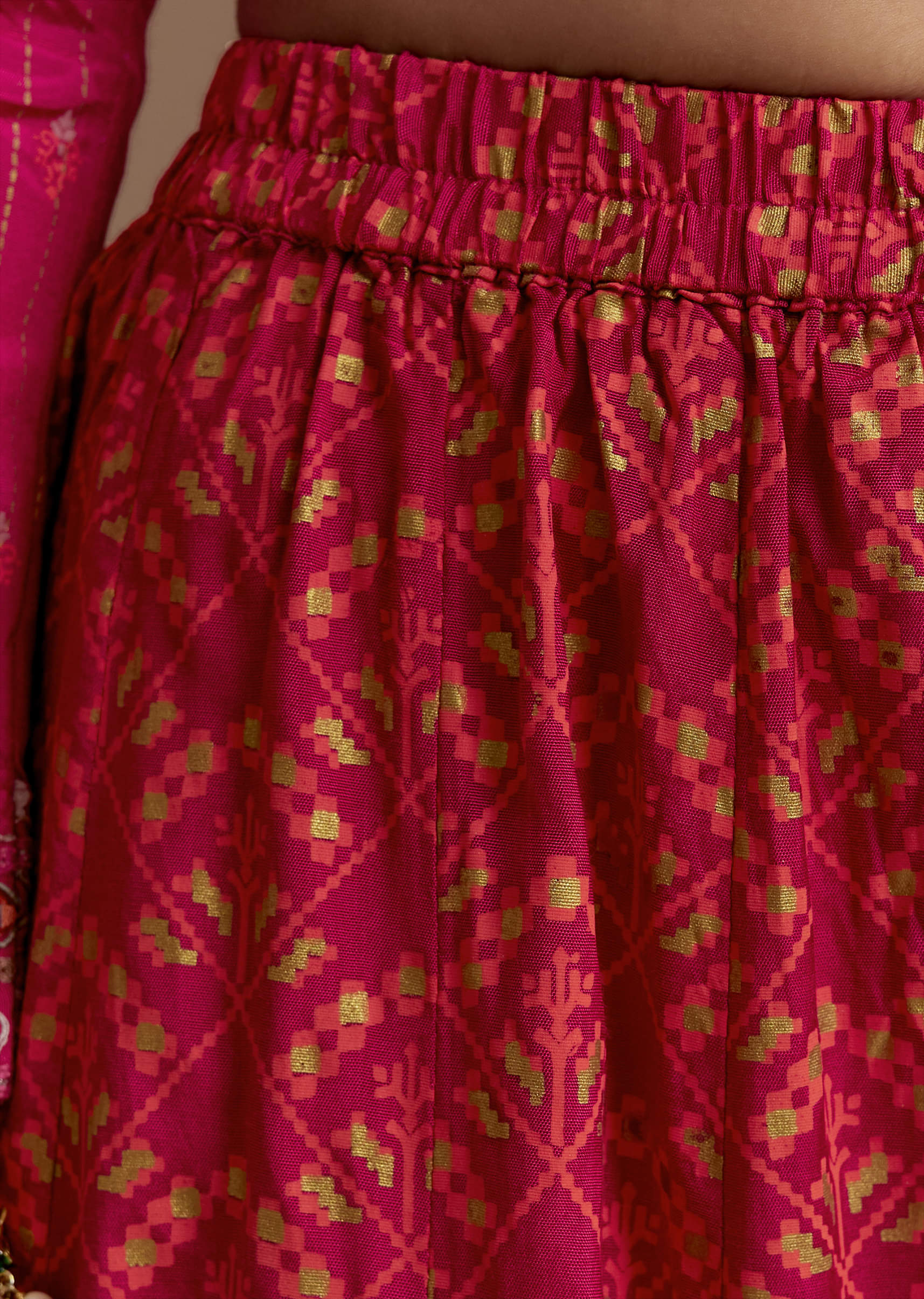 Pink Printed Flared Kurta and Palazzo Set - Image 6