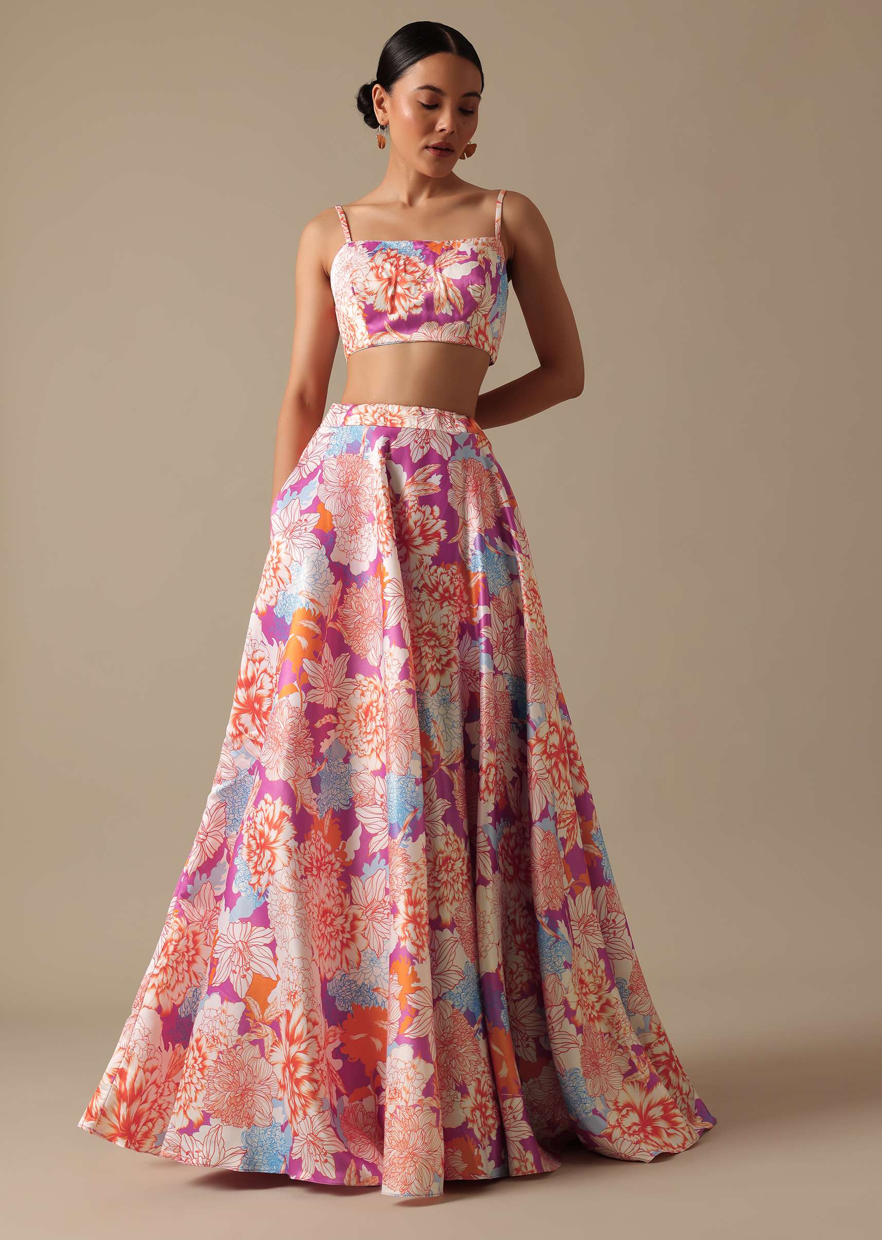 Pink Printed Lehenga Set with Mirror Embroidered Jacket - Image 6