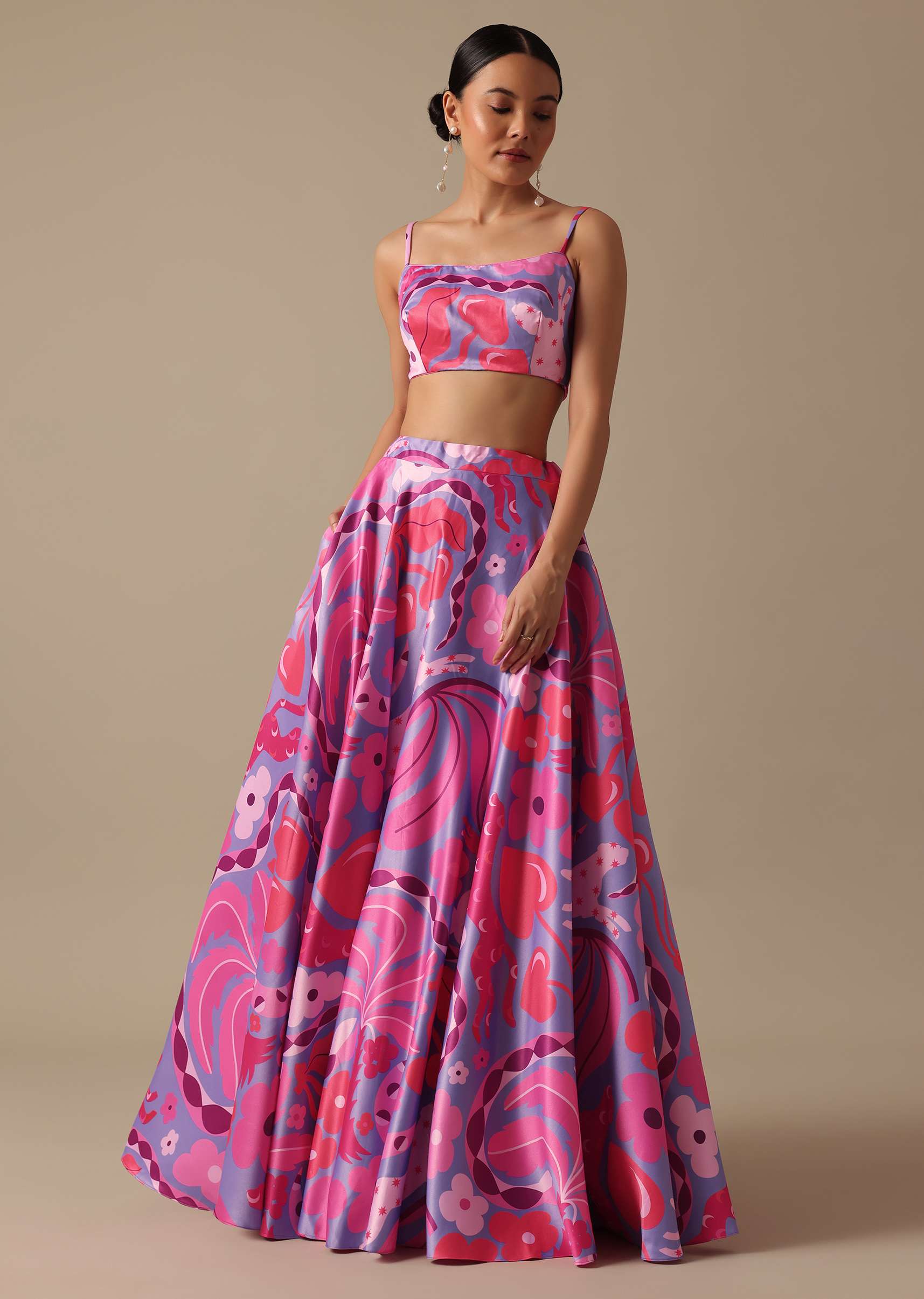 Pink Printed Lehenga Set With Mirror Work Jacket - Image 6